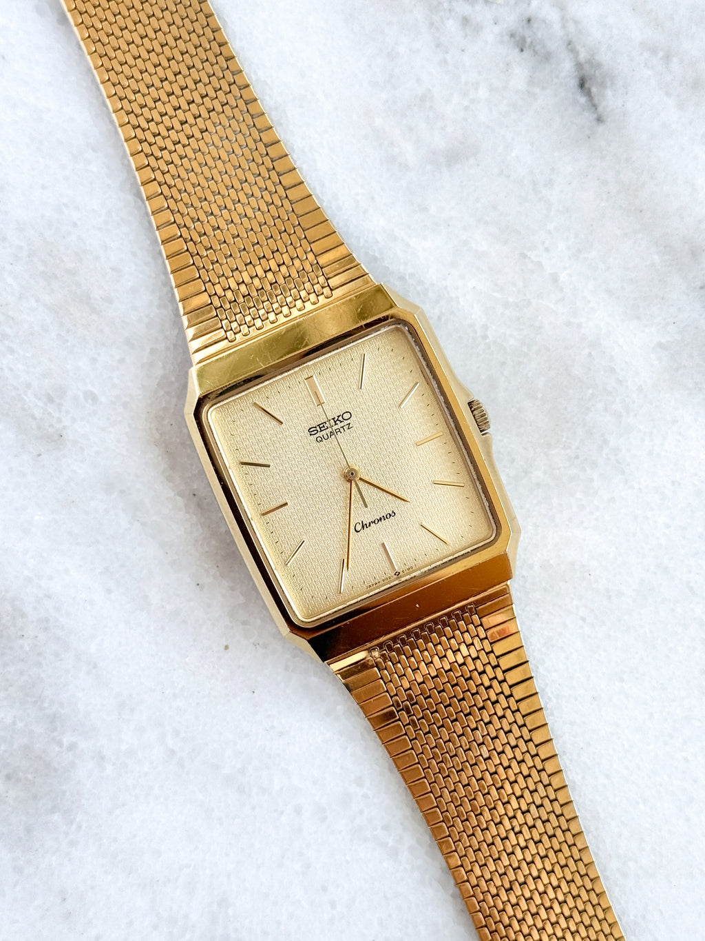 Vintage 1985 Seiko Chronos 29mm Rectangular Case with Integrated Bracelet
