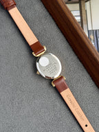 Rare Vintage 1980 Seiko Gold-Plated Oval Sunburst Brown Dial with Curved Lugs