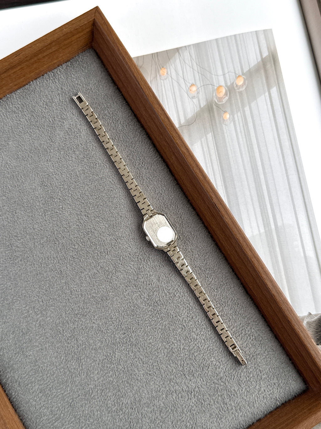 Vintage 1997 Citizen Mini Square Cushion with Textured Silver Toned Bracelet