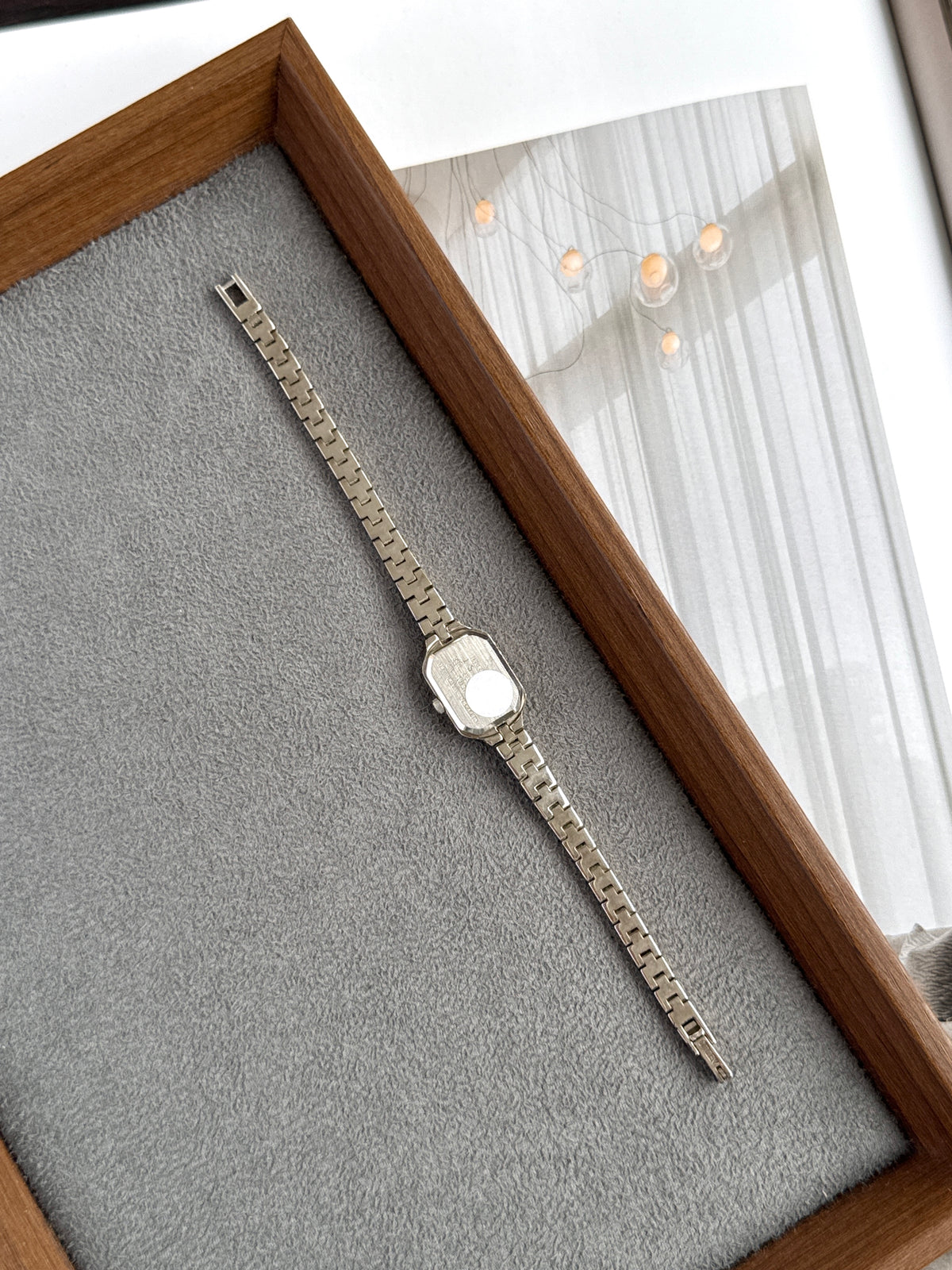 Vintage 1997 Citizen Mini Square Cushion with Textured Silver Toned Bracelet