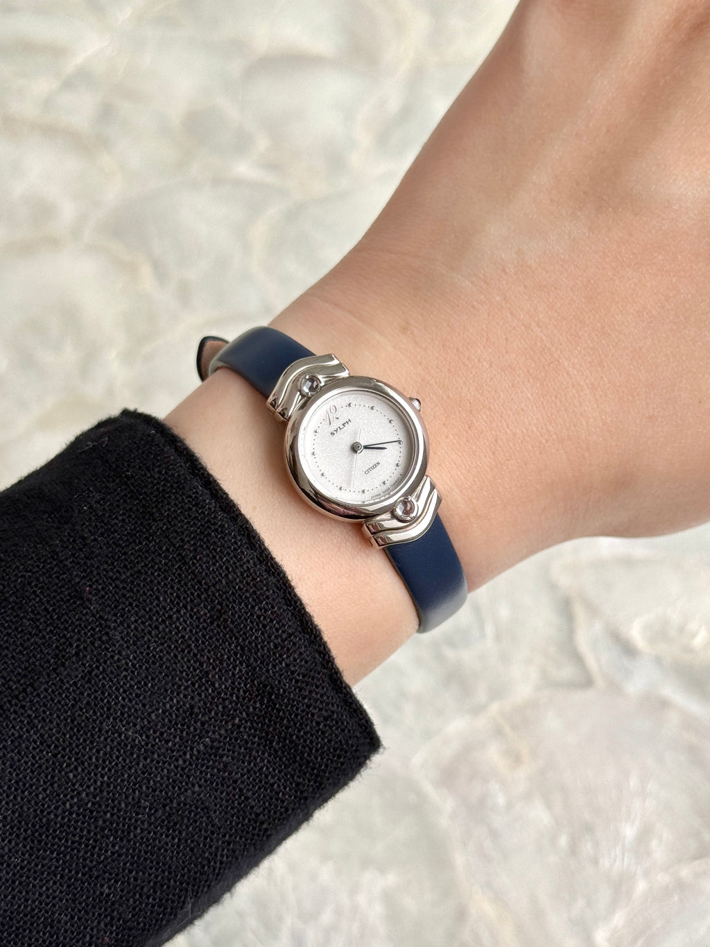Vintage Sylph by Citizen Petite Silver Toned with Navy Straps
