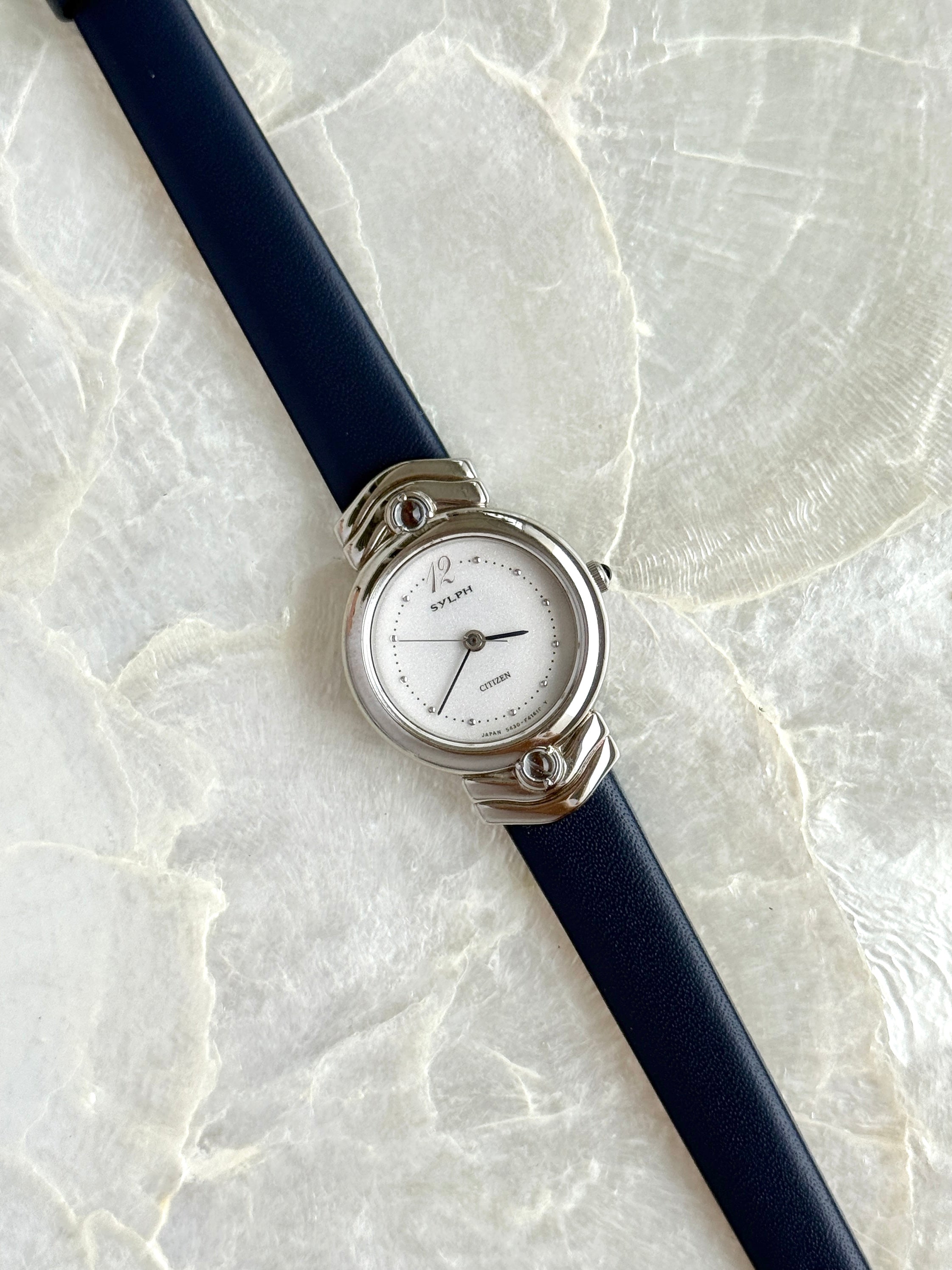 Vintage Sylph by Citizen Petite Silver Toned with Navy Straps