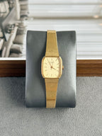 Vintage 1991 Seiko Octagonal Case Gold-Plated Metal Band Bracelet