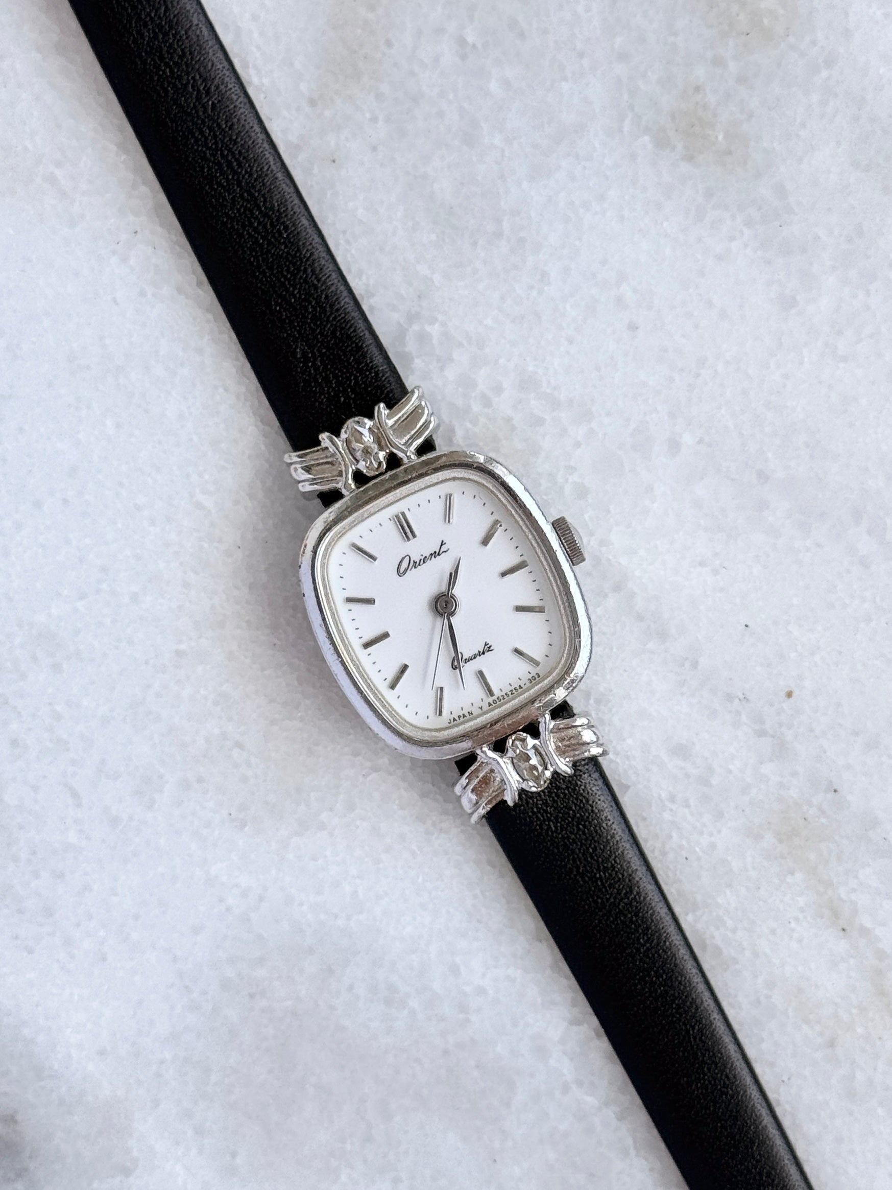 Rare Vintage Orient Petite Silver Toned with Marquise Crystals Lugs