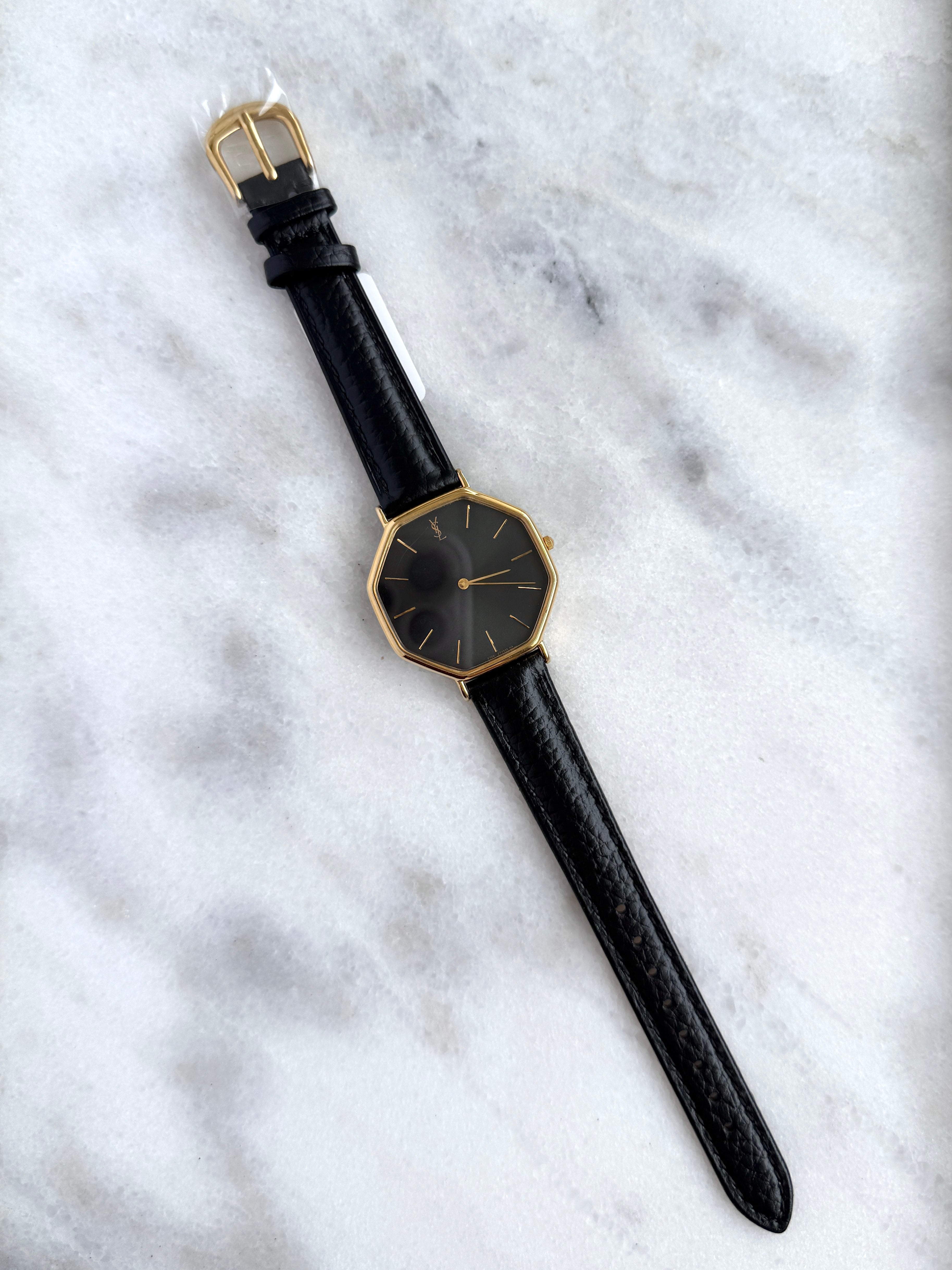 Vintage YSL 32mm Large Octagonal Gray Sunburst Dial