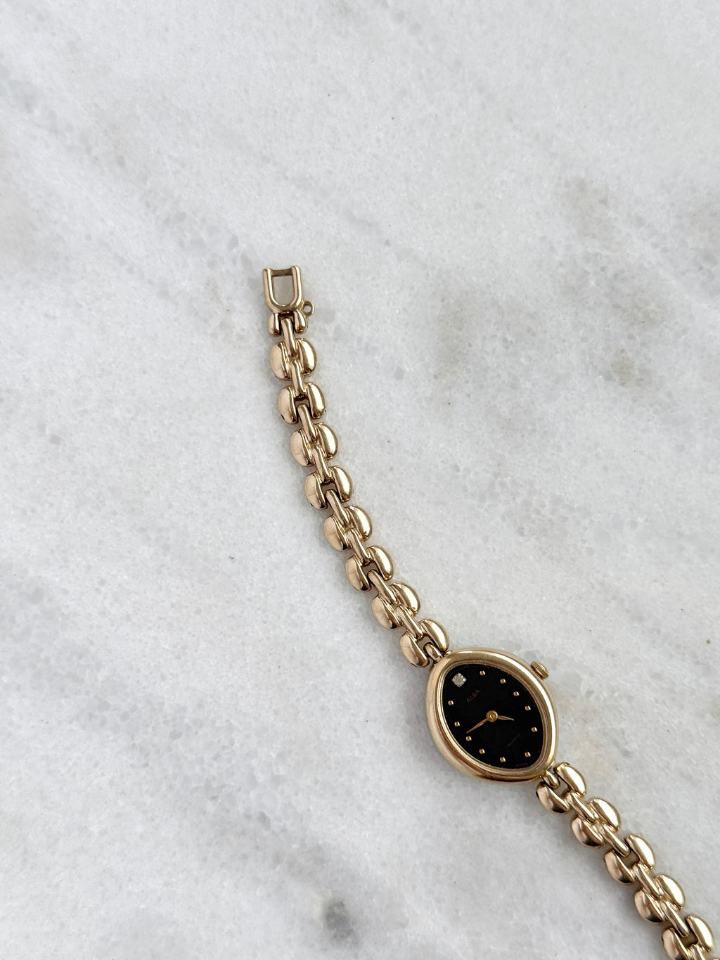 Vintage Alba Champagne Gold Marquise Case with Black Dial