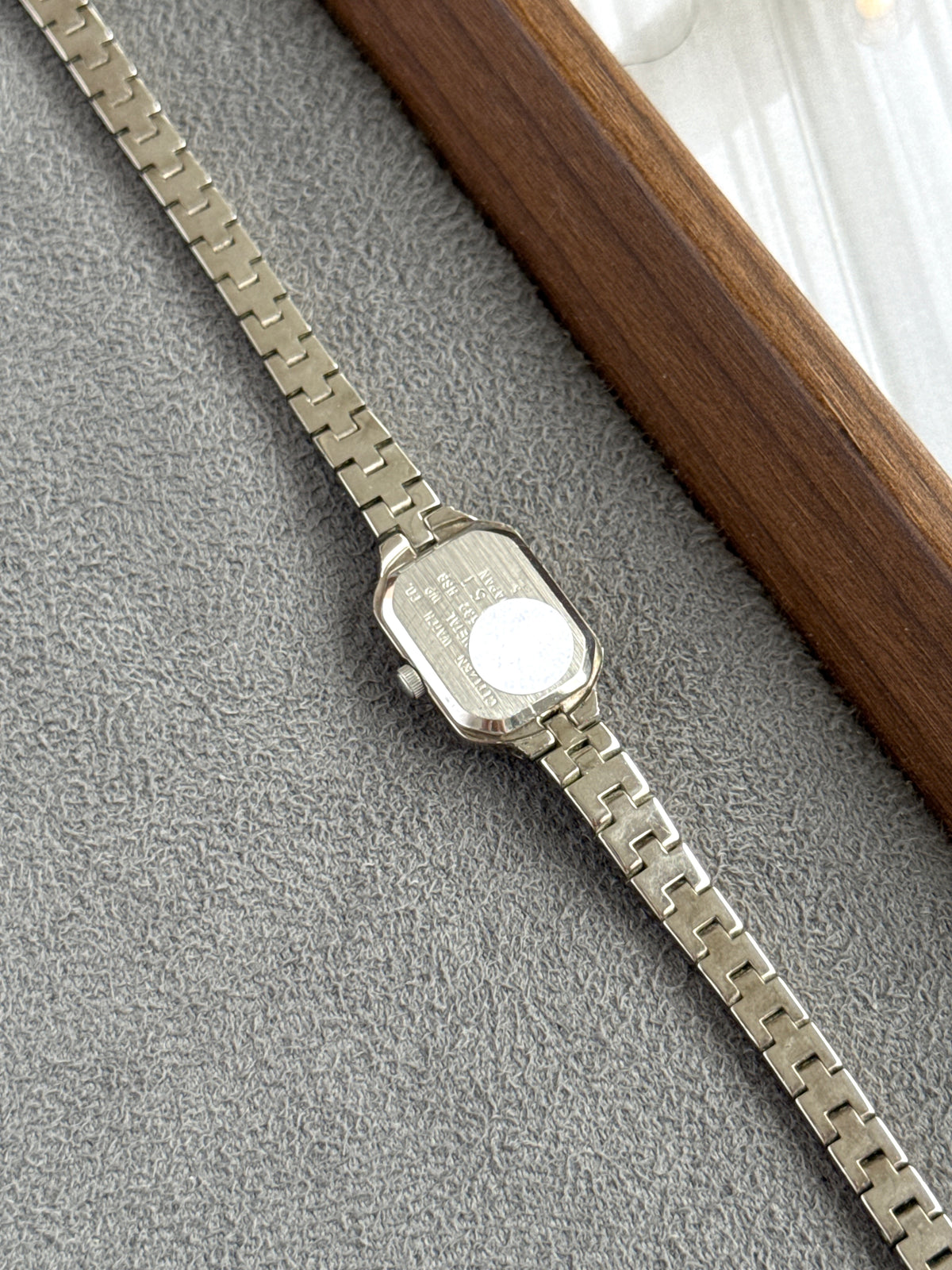Vintage 1997 Citizen Mini Square Cushion with Textured Silver Toned Bracelet