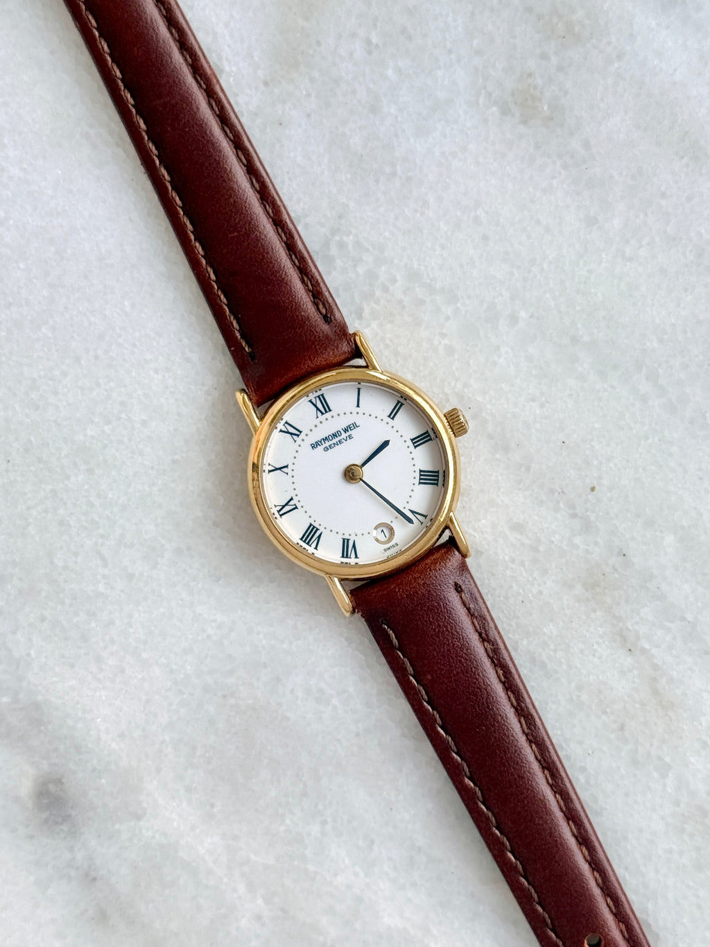 Vintage Raymond Weil 18k Gold-Plated Case with Date Window