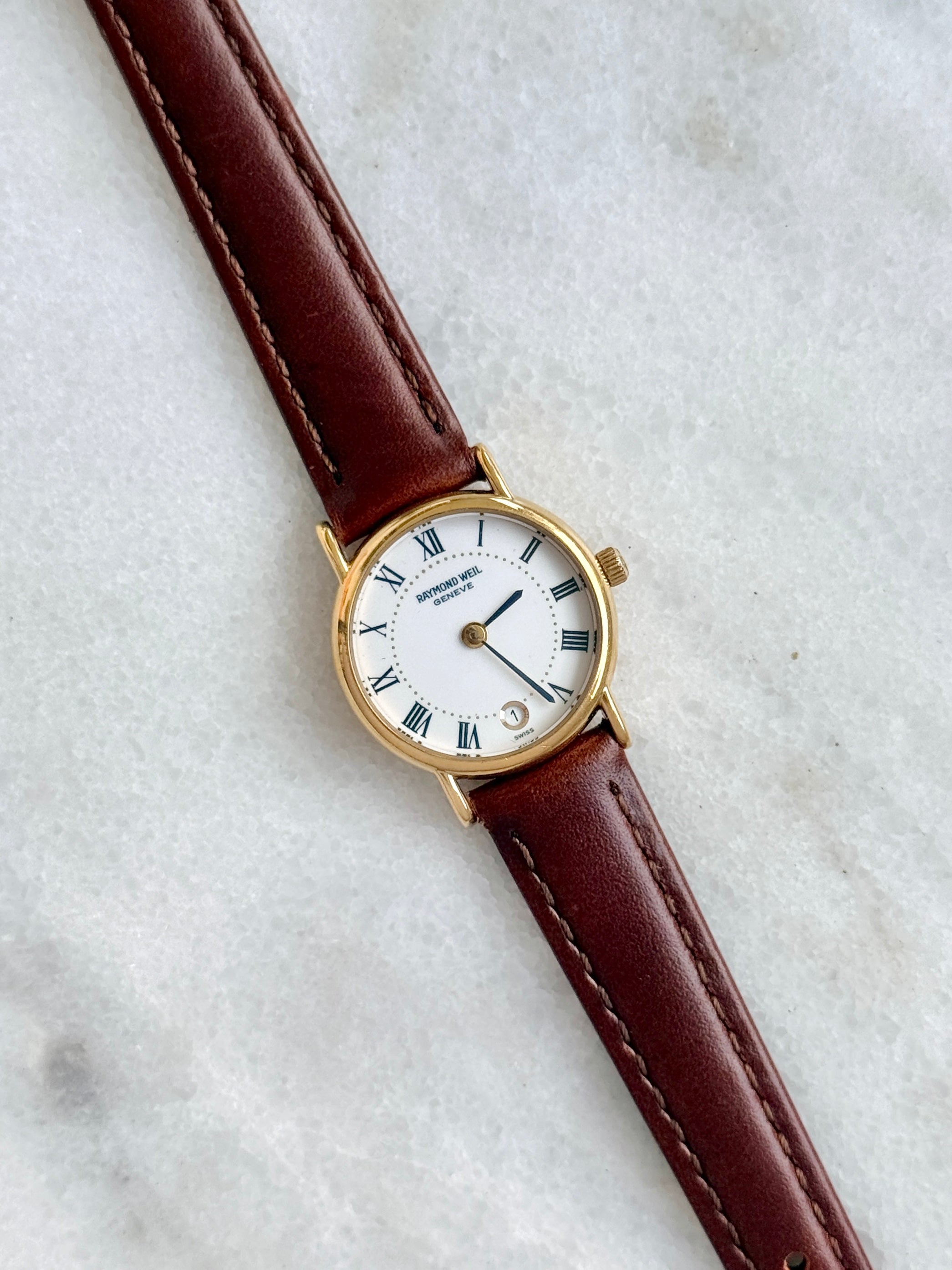 Vintage Raymond Weil 18k Gold-Plated Case with Date Window