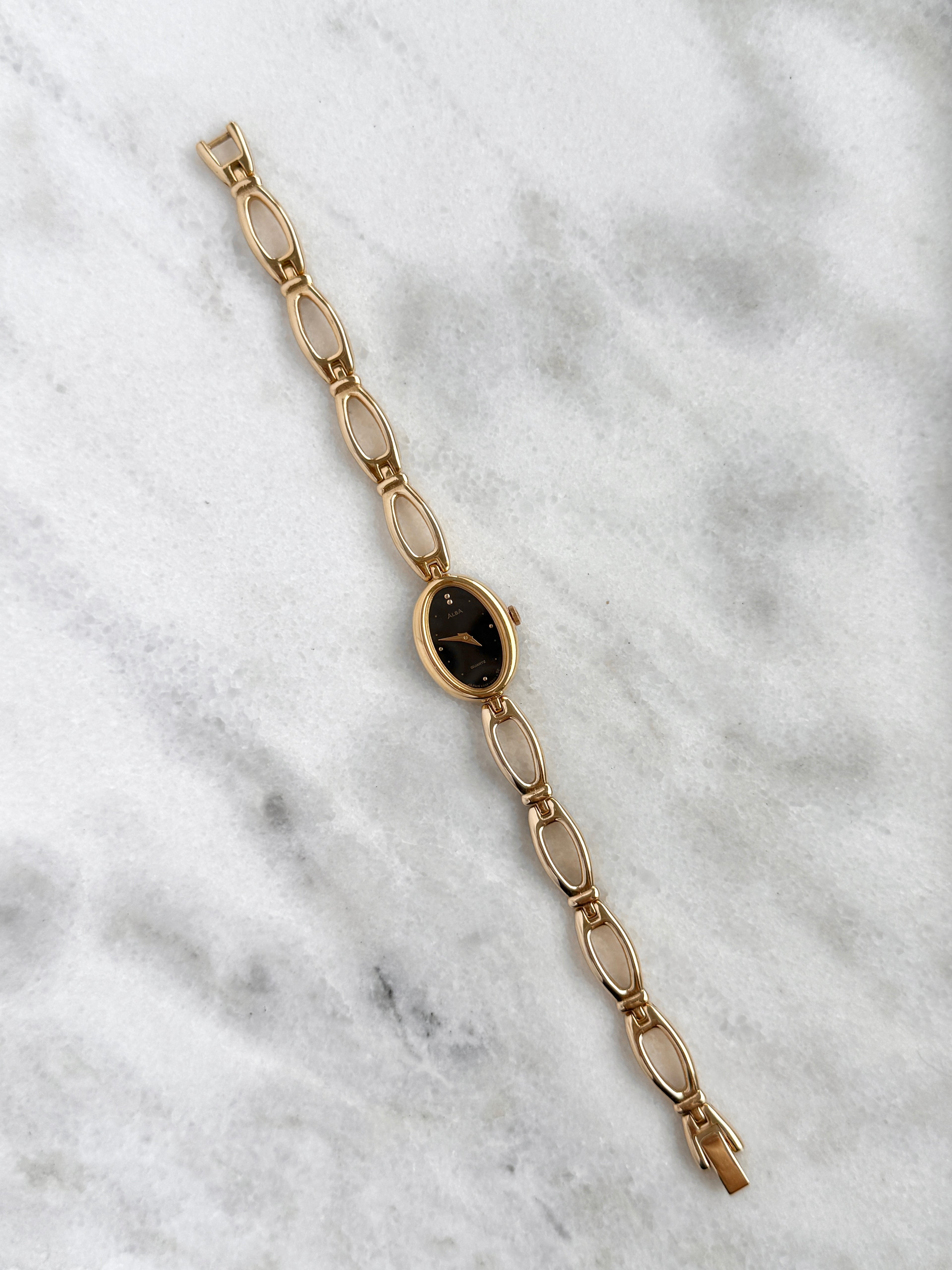 Vintage Alba Elongated Oval Open-Link with Black Dial