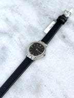 Rare Vintage YSL Brushed Steel Round Case Charcoal Black Dial