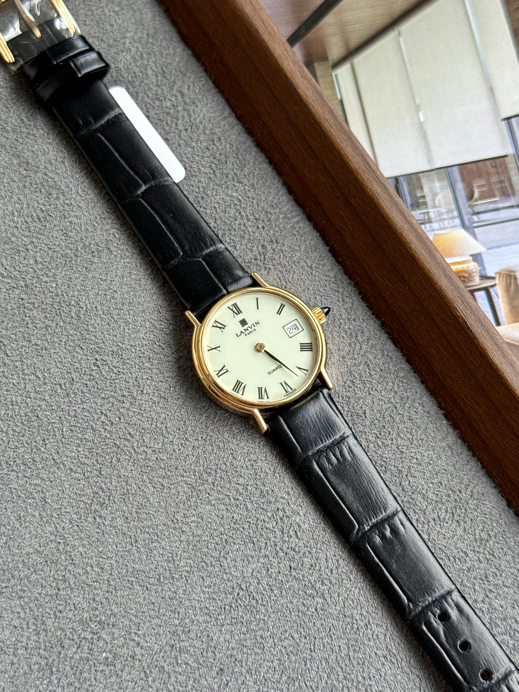 Vintage 1990s Lanvin Swiss Movement Roman Dial with Cabochon Crown