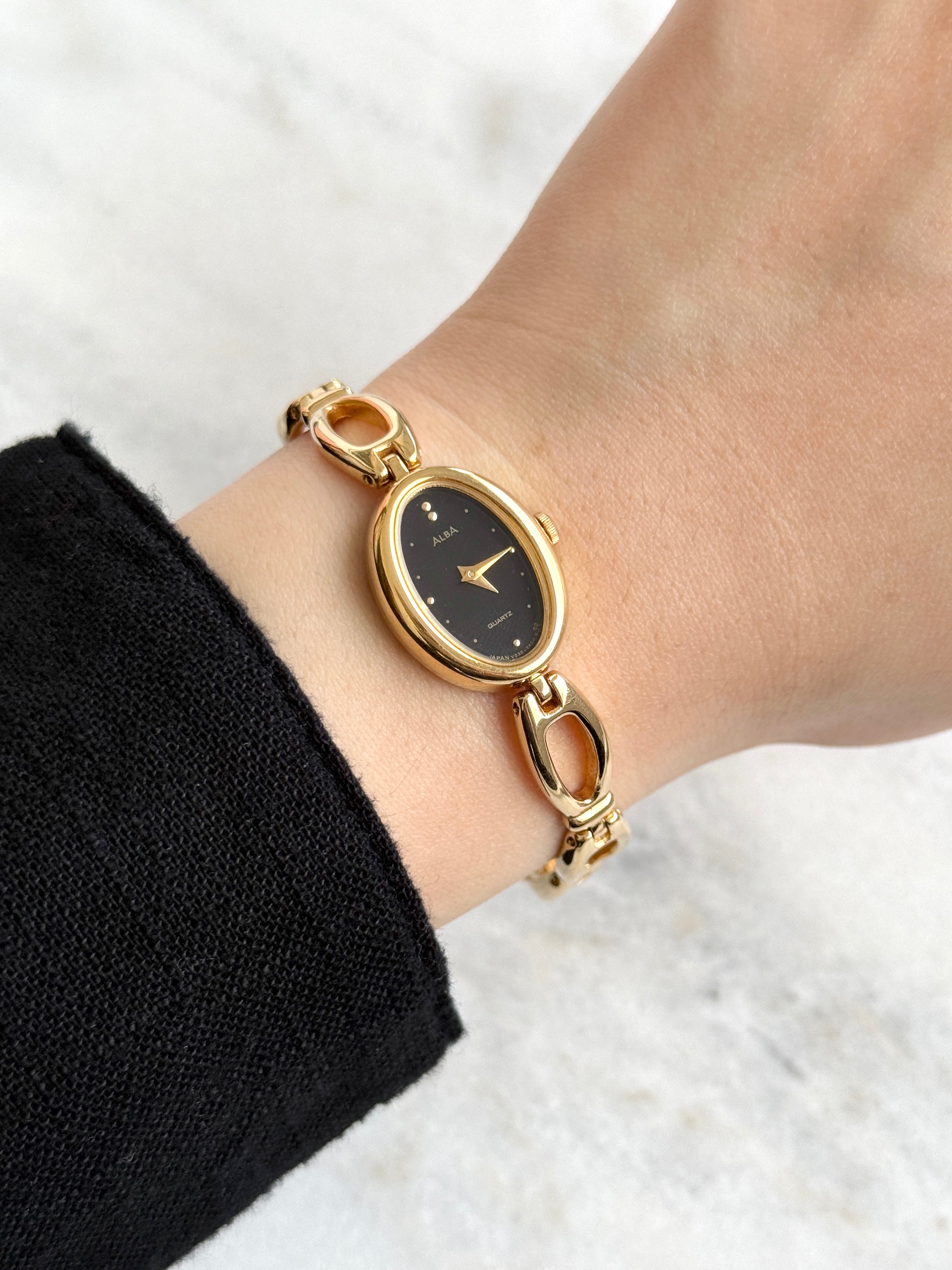 Vintage Alba Elongated Oval Open-Link with Black Dial