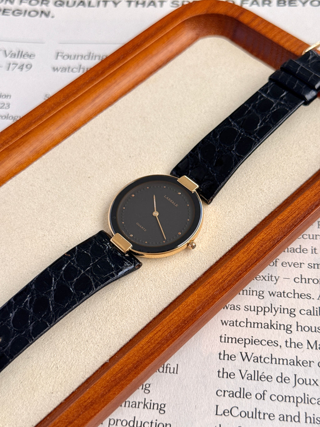 Rare Full Original Vintage Seiko Lassale Ultra-Thin Profile "Black Moon"