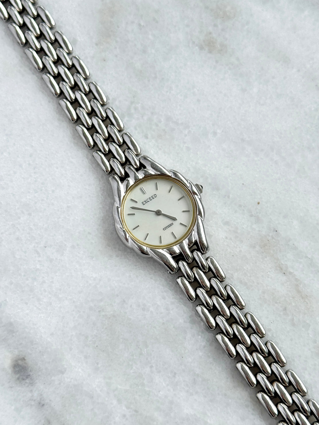 Vintage Exceed by Citizen Mother-of-pearl Dial with Beads-of-Rice Bracelet