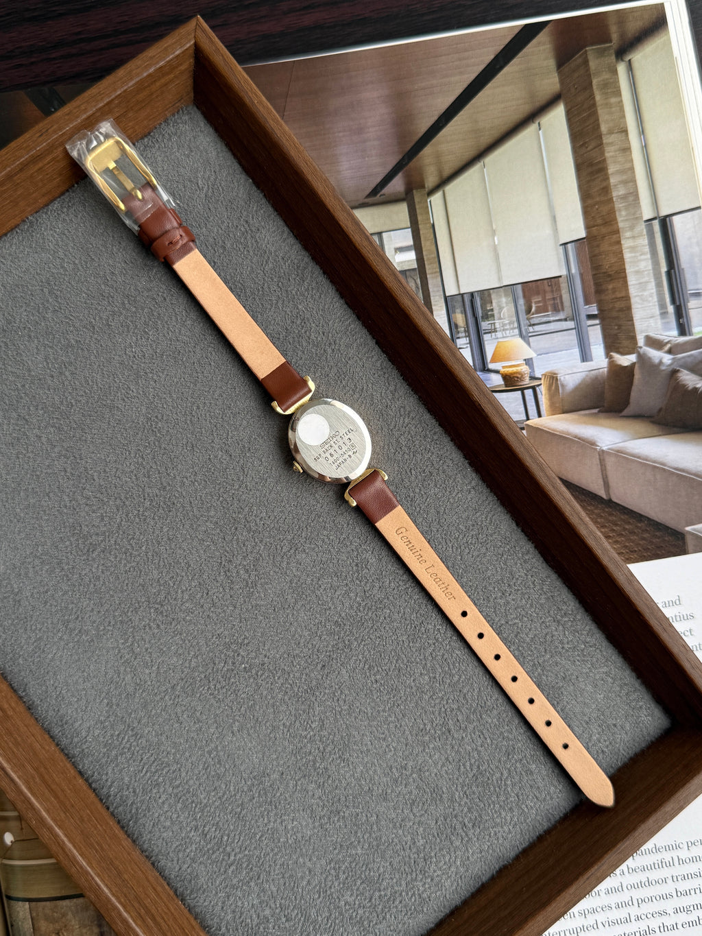 Rare Vintage 1980 Seiko Gold-Plated Oval Sunburst Brown Dial with Curved Lugs