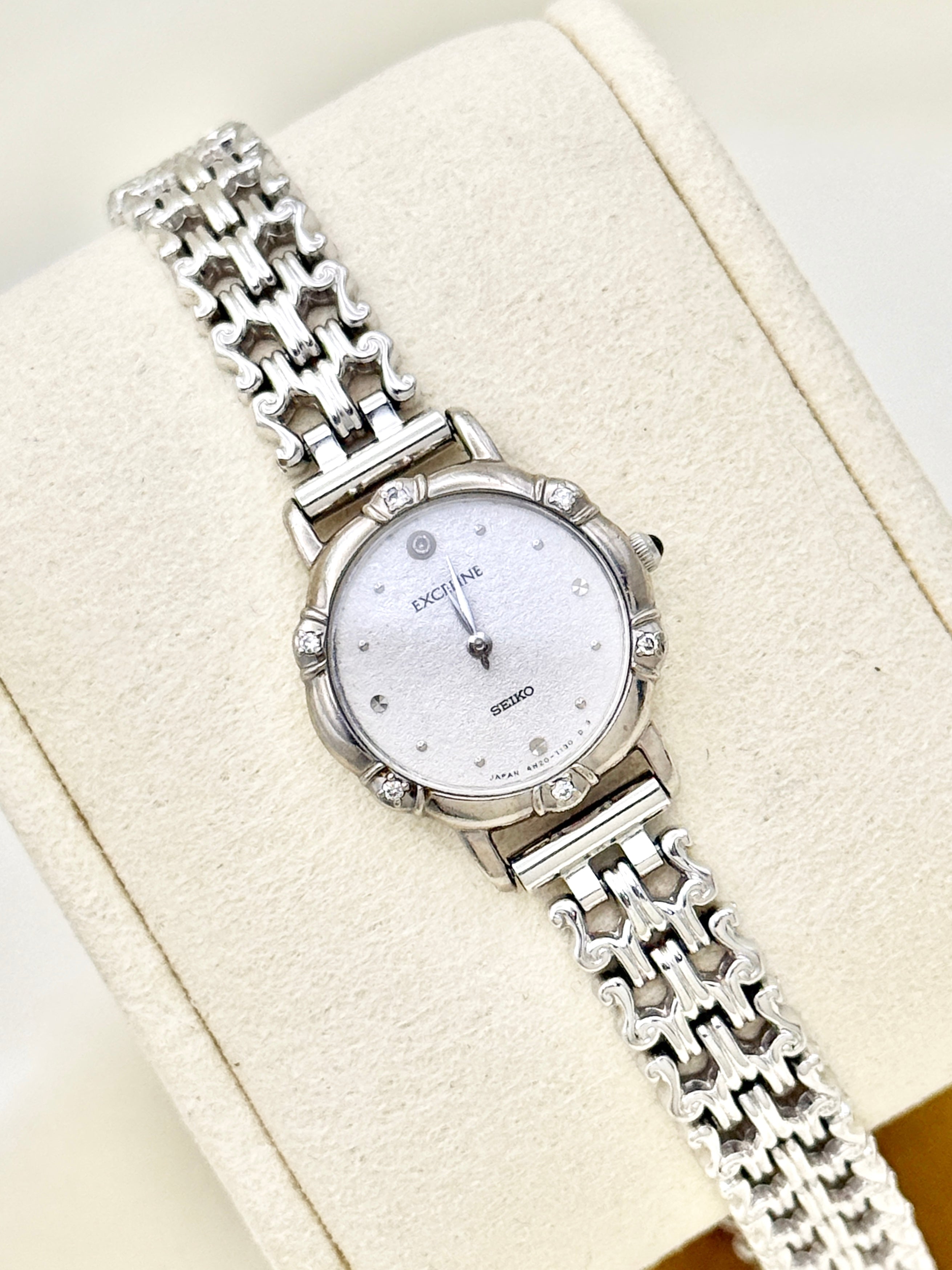 Rare Vintage Seiko Exceline Silver Toned with Diamonds