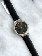 Rare Vintage YSL Brushed Steel Round Case Charcoal Black Dial