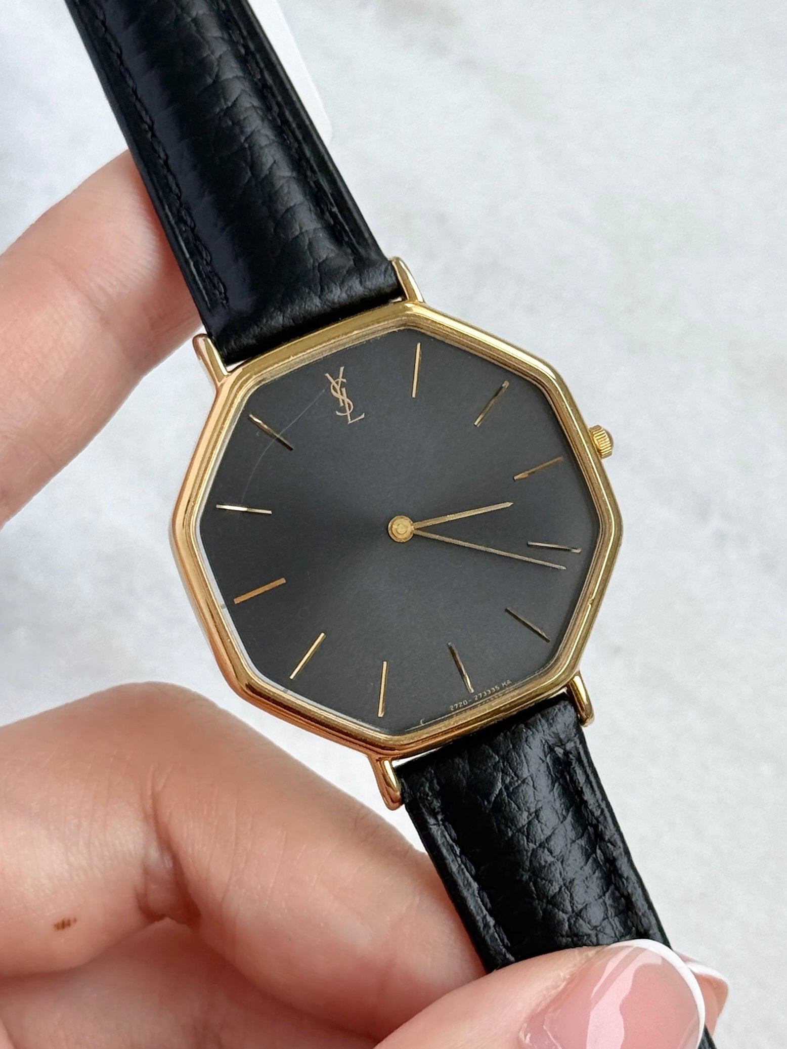 Vintage YSL 32mm Large Octagonal Gray Sunburst Dial