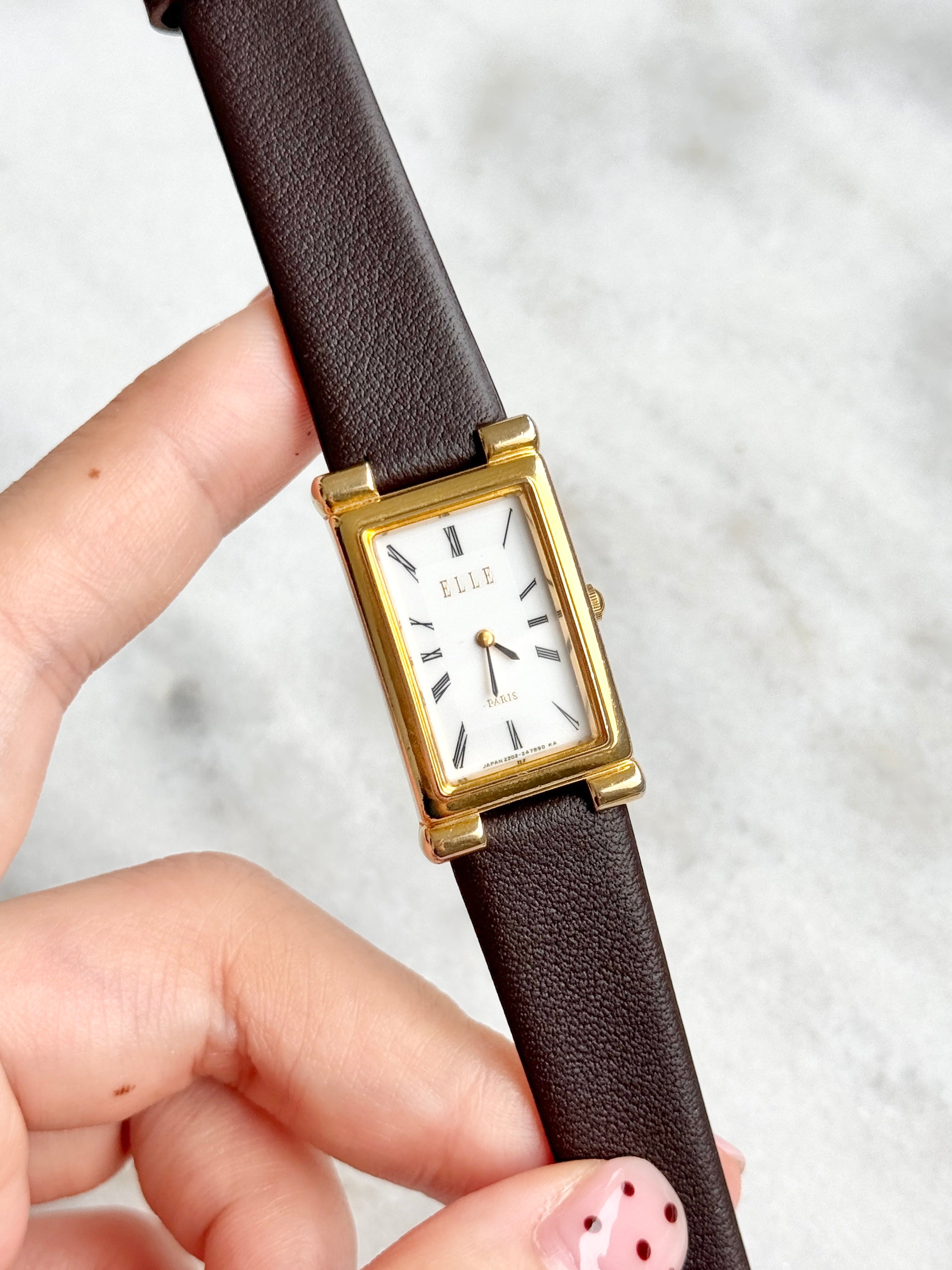 Vintage Elle Paris Gold Toned Elongated Tank with Roman Numerals
