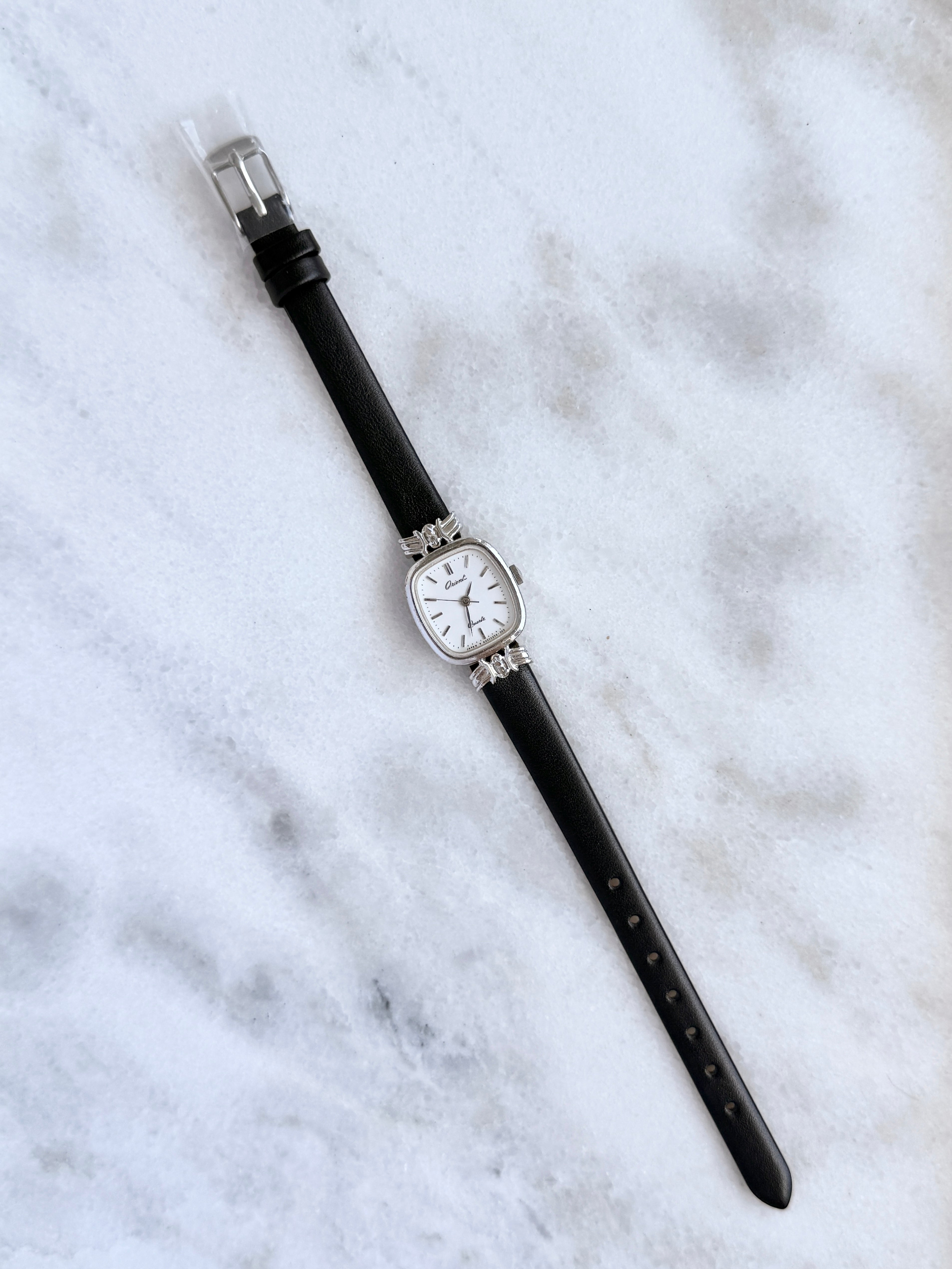Rare Vintage Orient Petite Silver Toned with Marquise Crystals Lugs