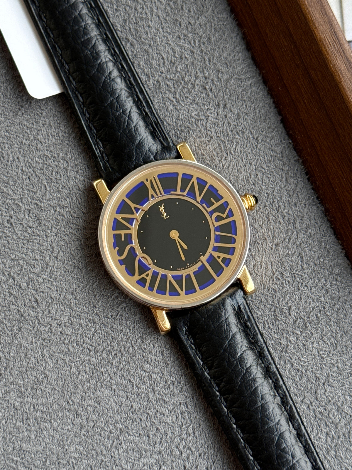Rare Vintage 1990s Yves Saint Laurent YSL 26mm Blue Border Black Dial