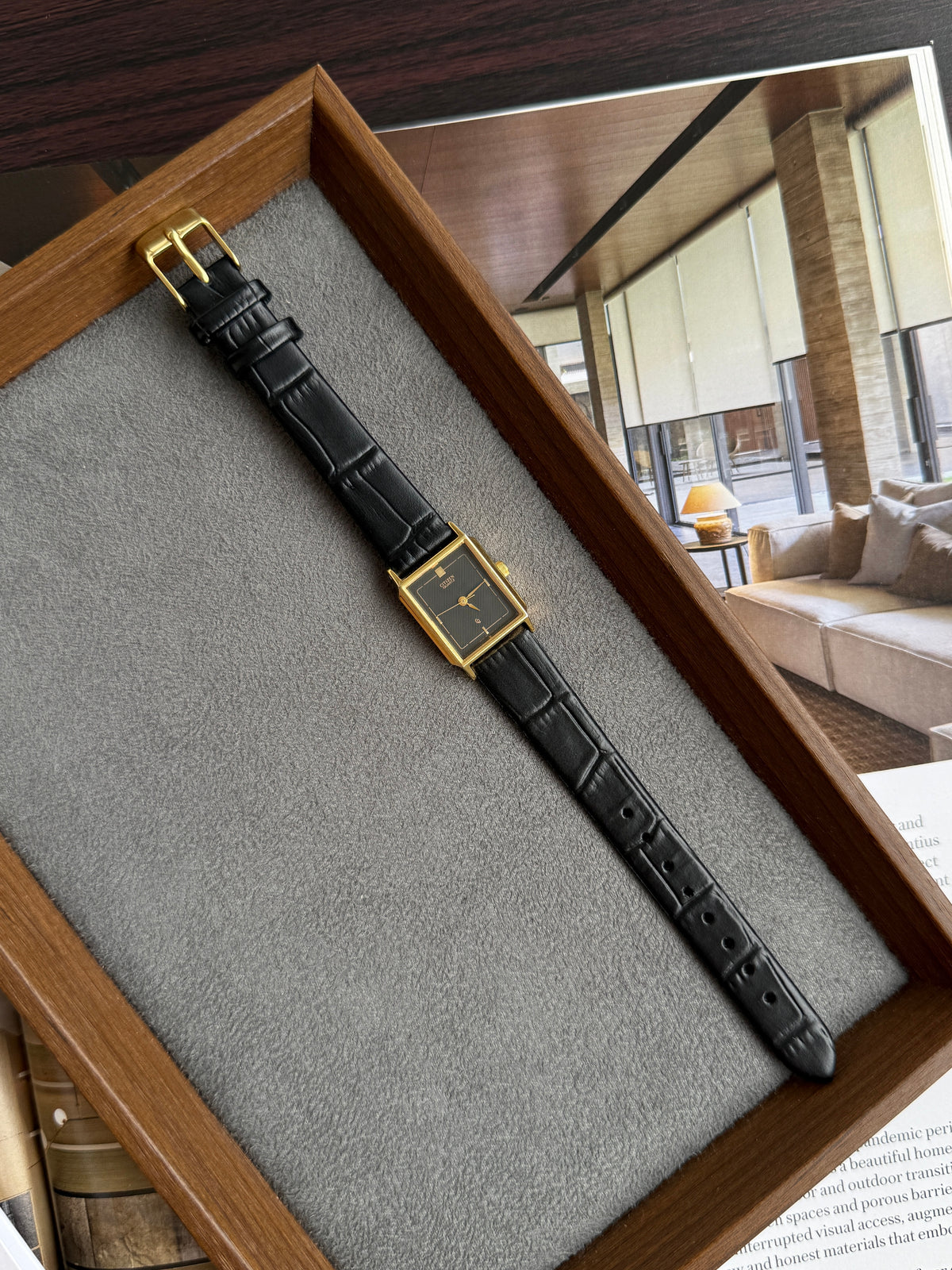Vintage Citizen Gold Toned Black Striped Dial Tank