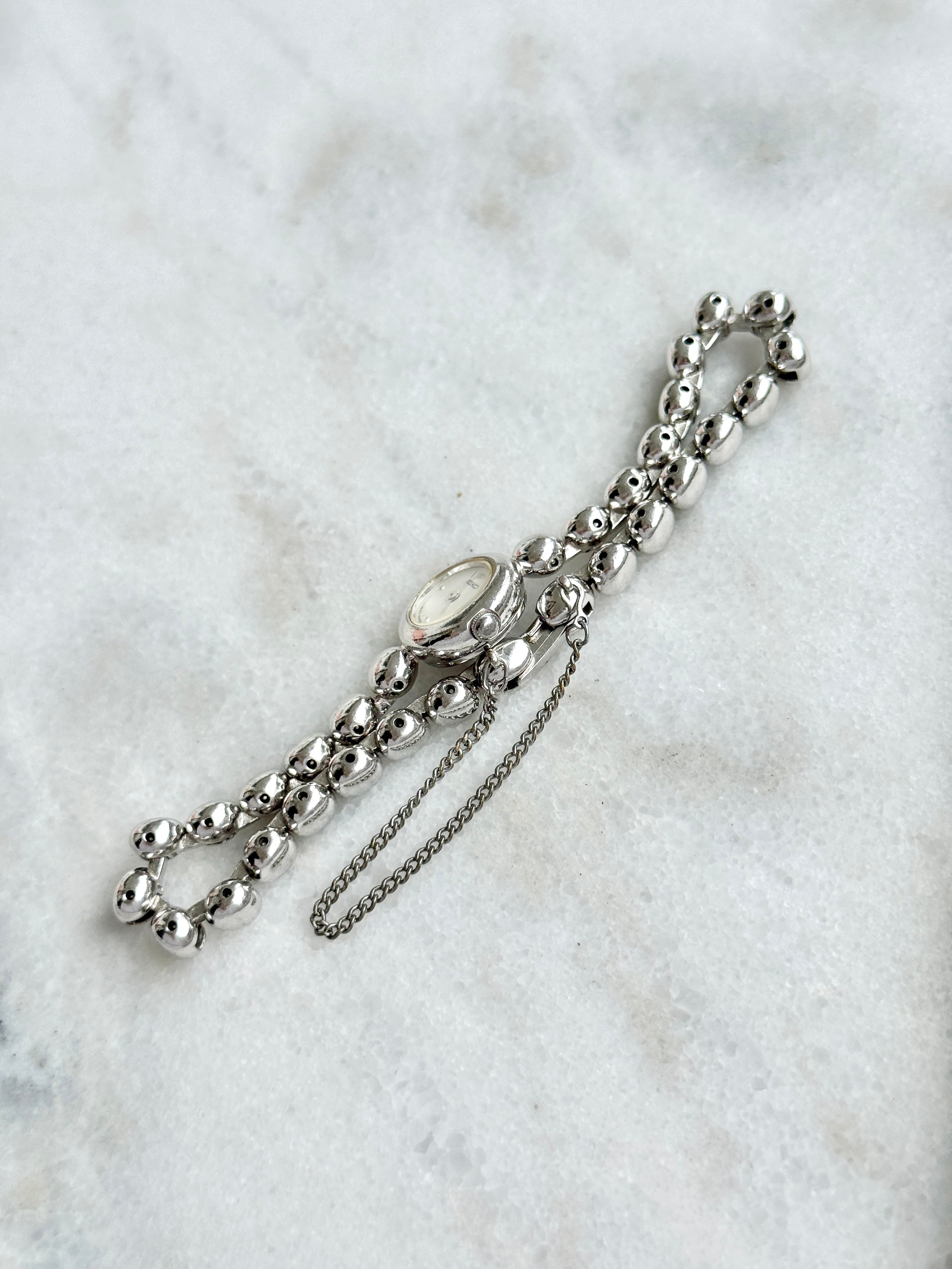 Rare 1980s Seiko Mini Beaded Silver Toned Bracelet