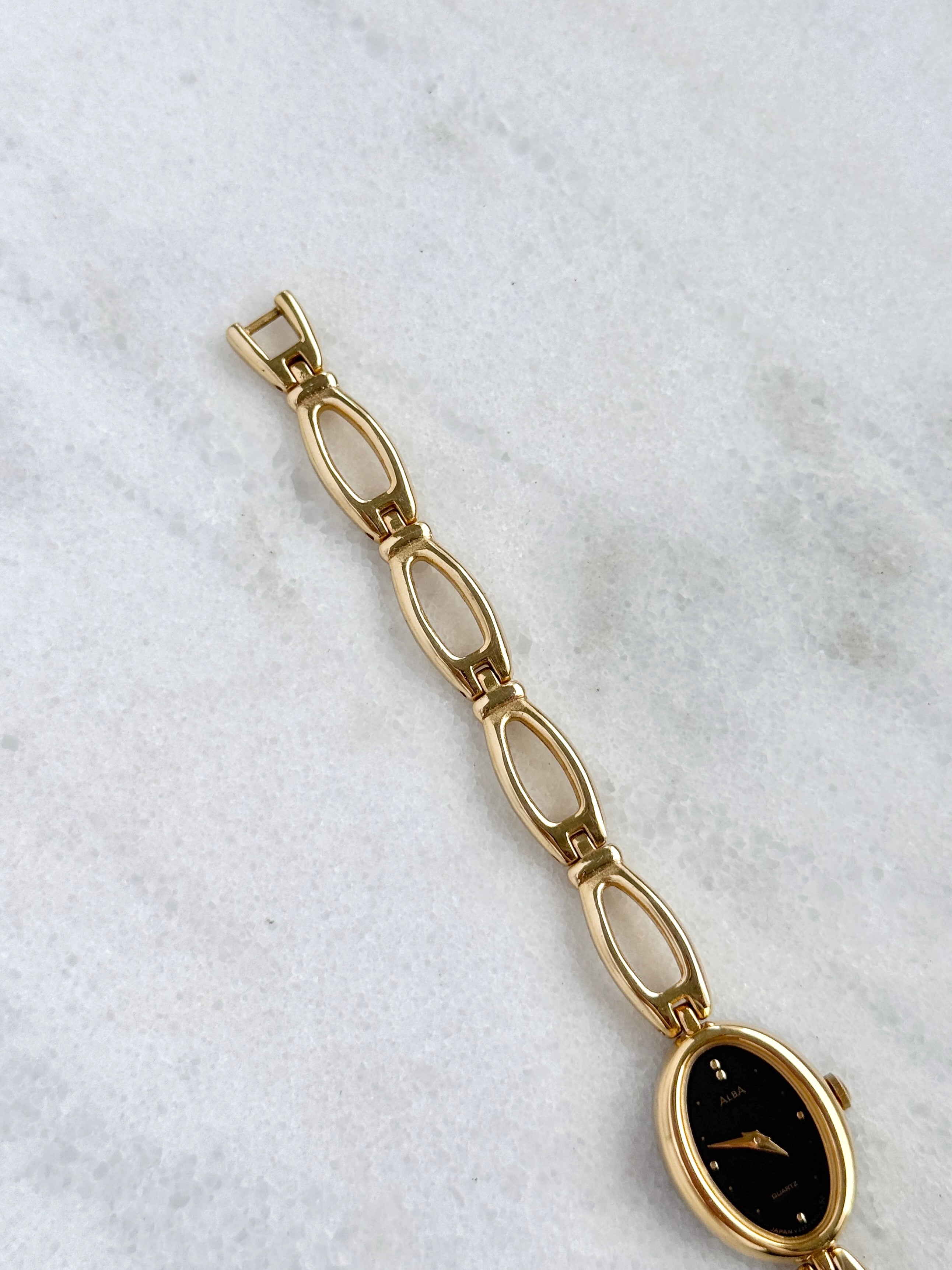 Vintage Alba Elongated Oval Open-Link with Black Dial