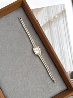 Vintage 1997 Citizen Mini Square Cushion with Textured Silver Toned Bracelet