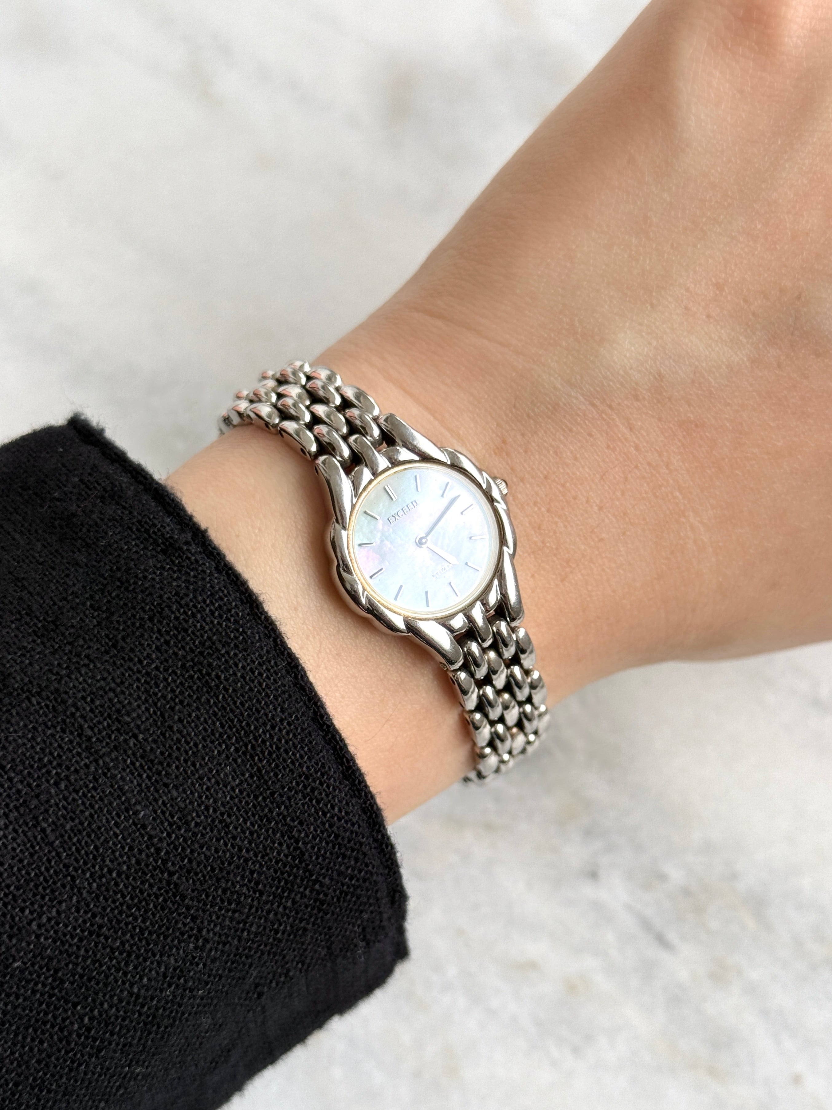 Vintage Exceed by Citizen Mother-of-pearl Dial with Beads-of-Rice Bracelet