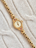 Vintage 1990s Seiko Petite Round Case Petal Lugs with Ruby