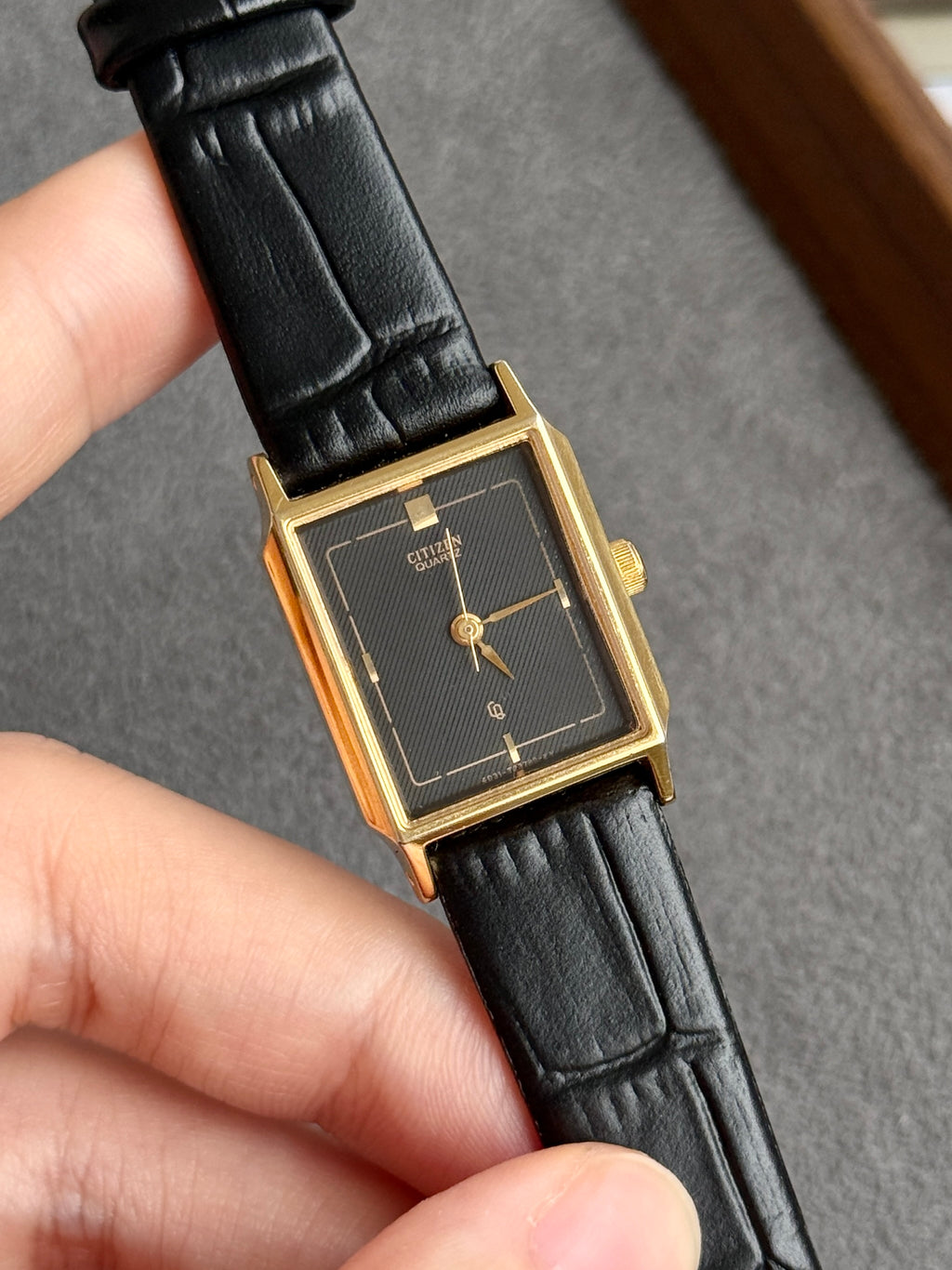 Vintage Citizen Gold Toned Black Striped Dial Tank