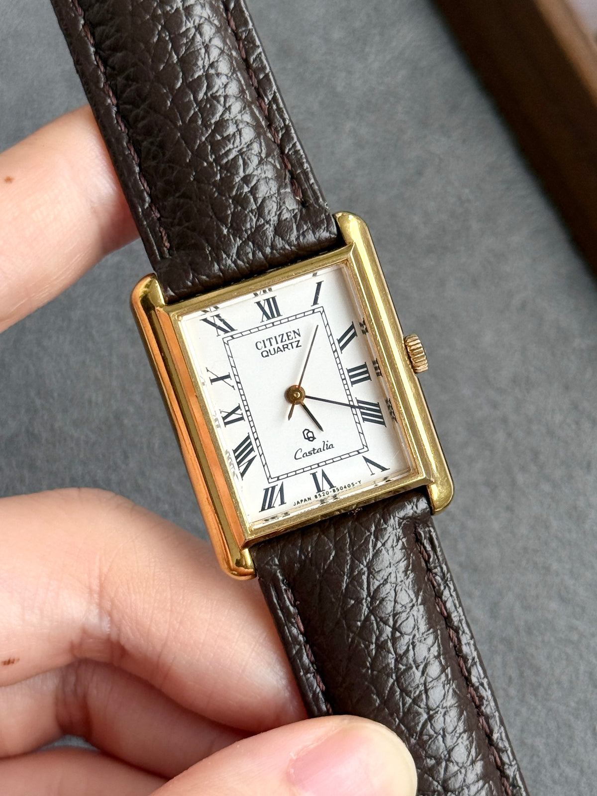 Vintage 1980s Citizen Castalia 24mm White Roman Dial Gold-Plated Tank