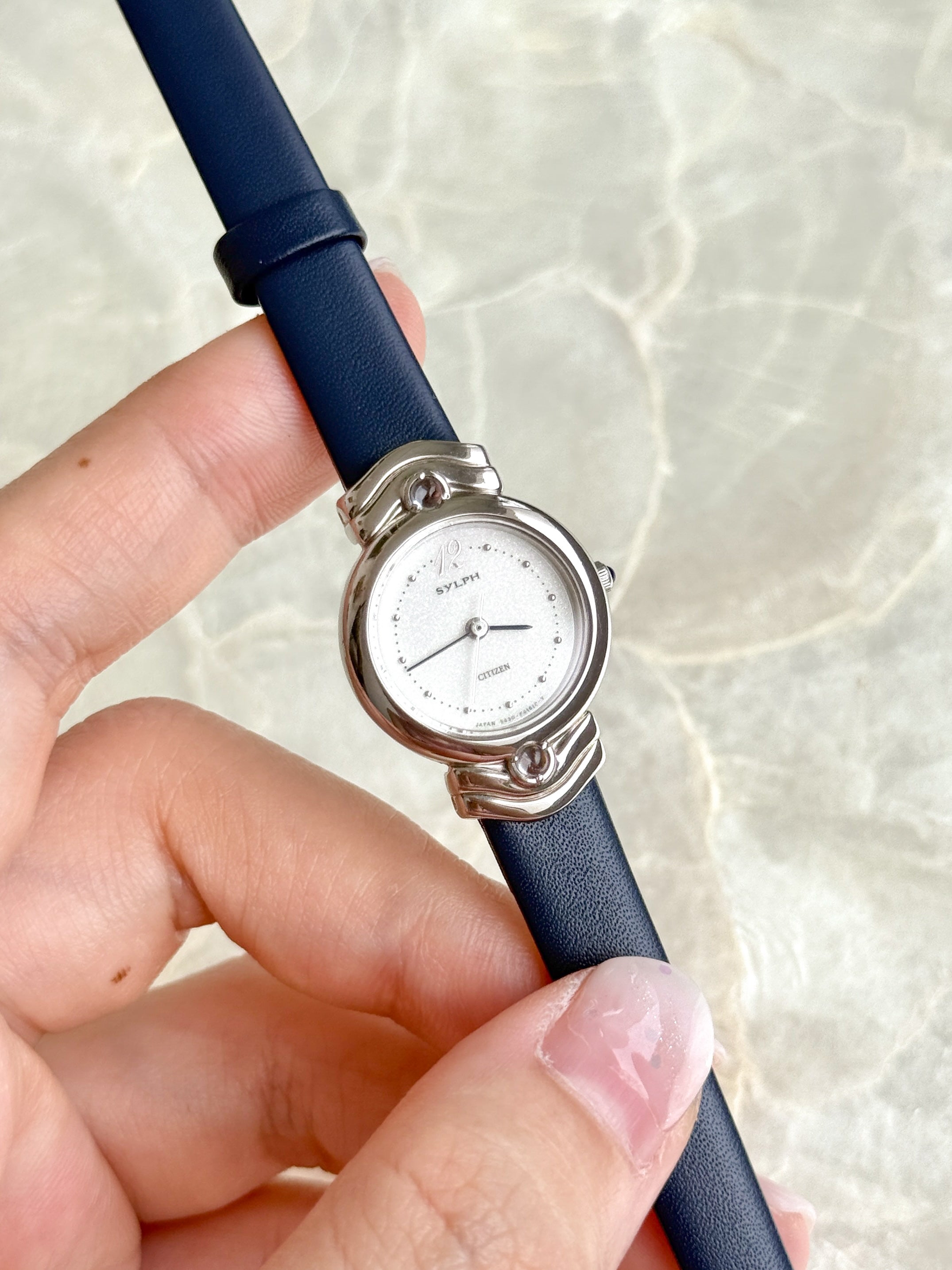 Vintage Sylph by Citizen Petite Silver Toned with Navy Straps