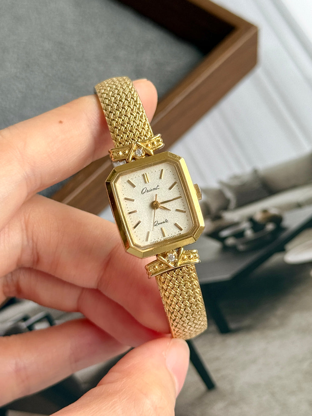 Vintage 1990s Orient Crystal Studded Lugs with Braided Band Bracelet