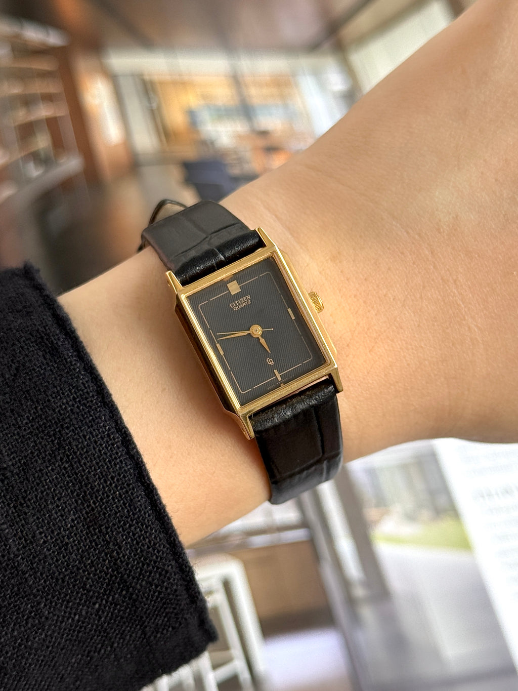 Vintage Citizen Gold Toned Black Striped Dial Tank