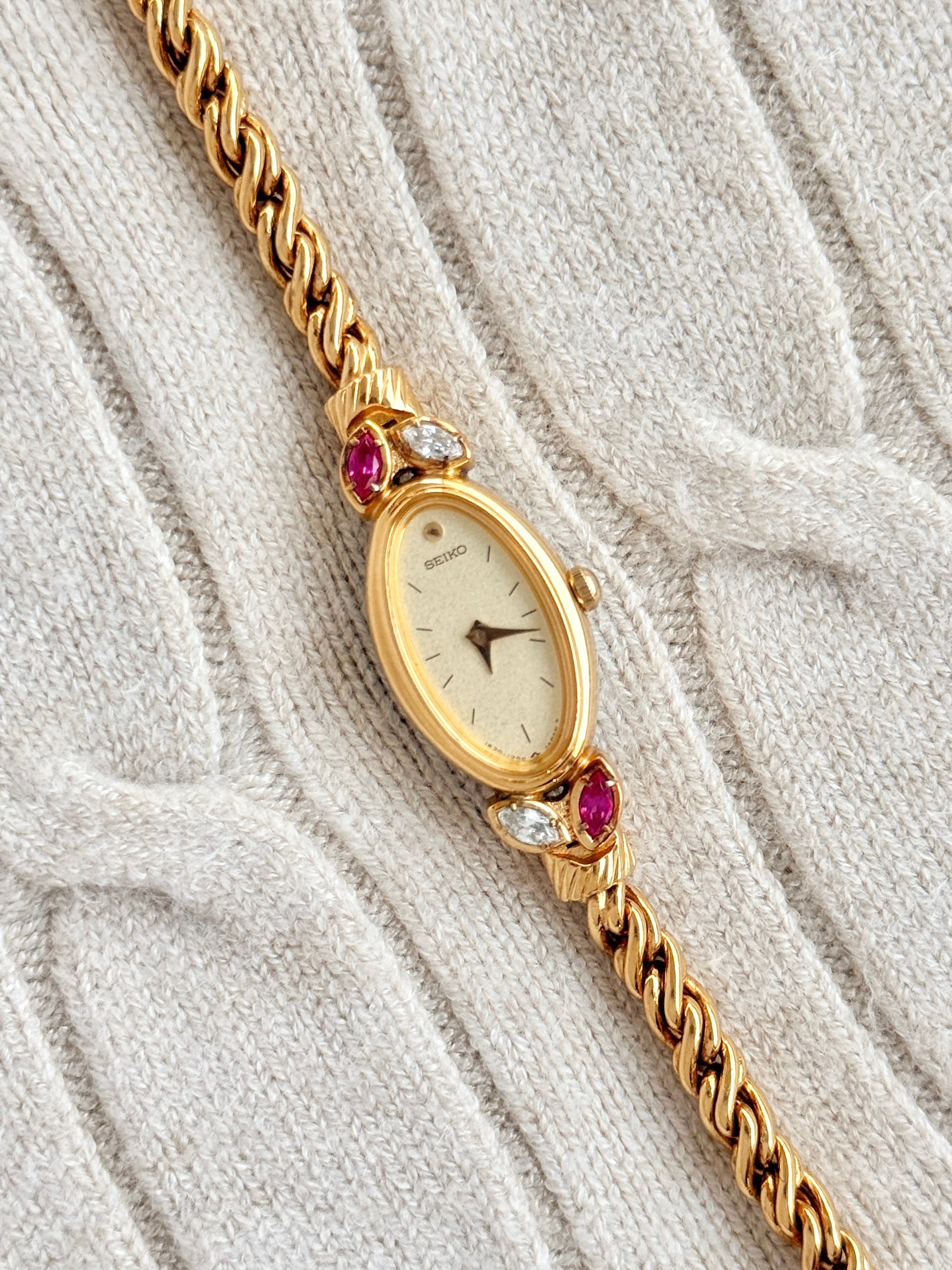 Rare 1990s Vintage Seiko Ruby Petals with Twisted Rope Bracelet