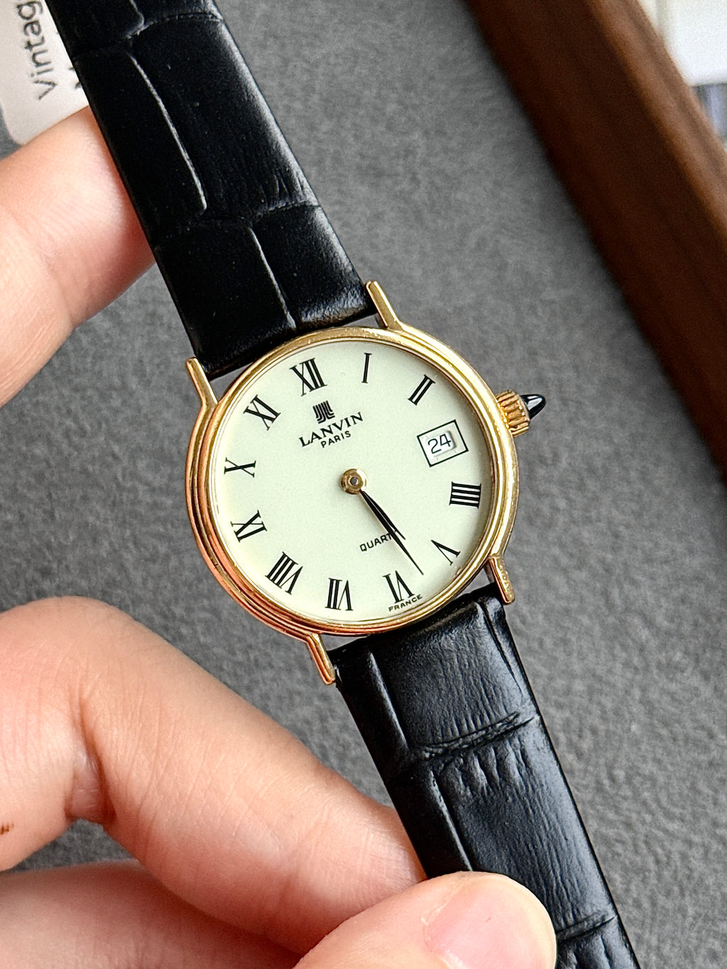 Vintage 1990s Lanvin Swiss Movement Roman Dial with Cabochon Crown