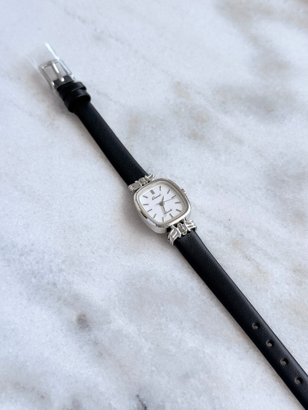 Rare Vintage Orient Petite Silver Toned with Marquise Crystals Lugs