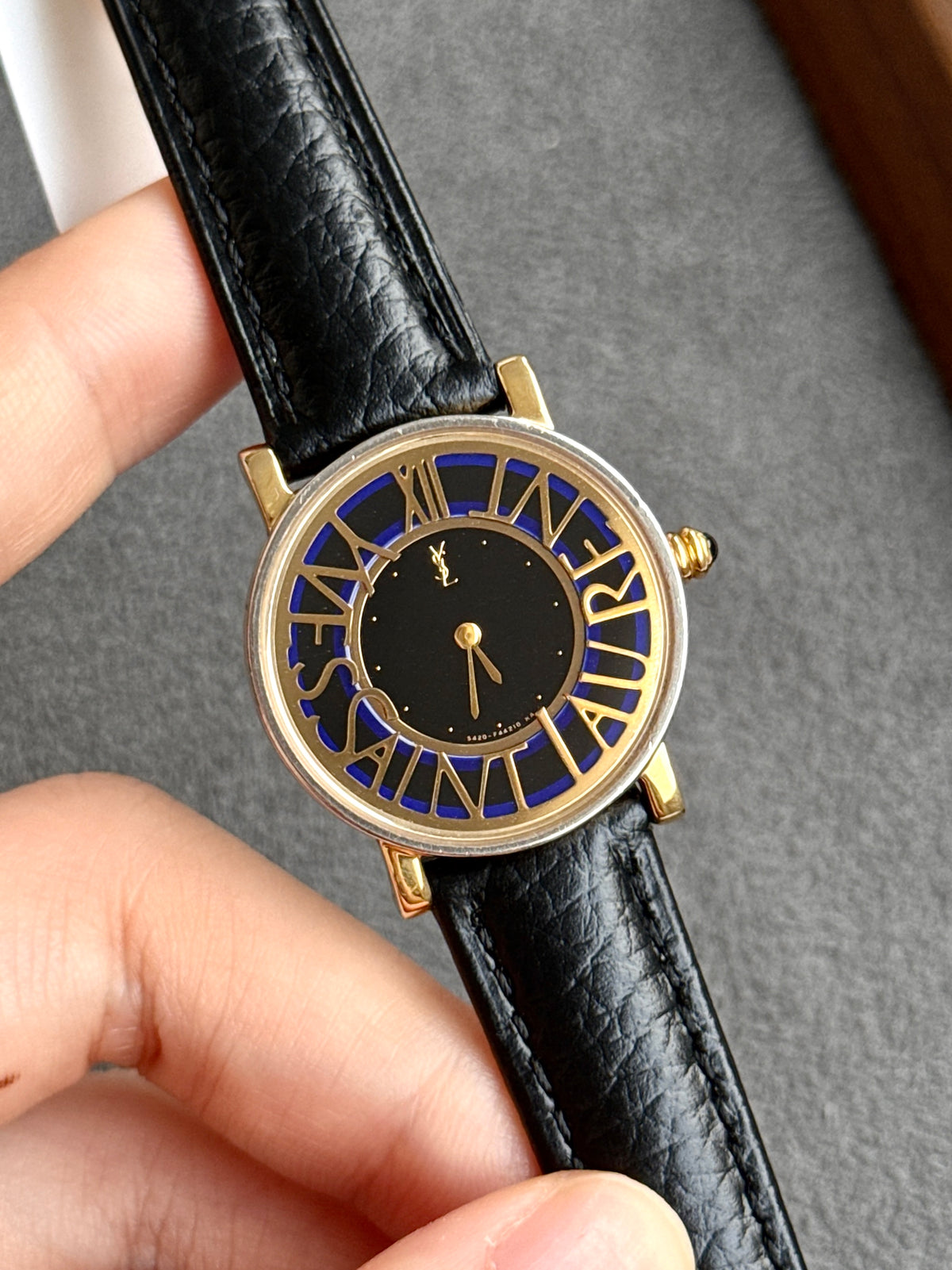 Rare Vintage 1990s Yves Saint Laurent YSL 26mm Blue Border Black Dial