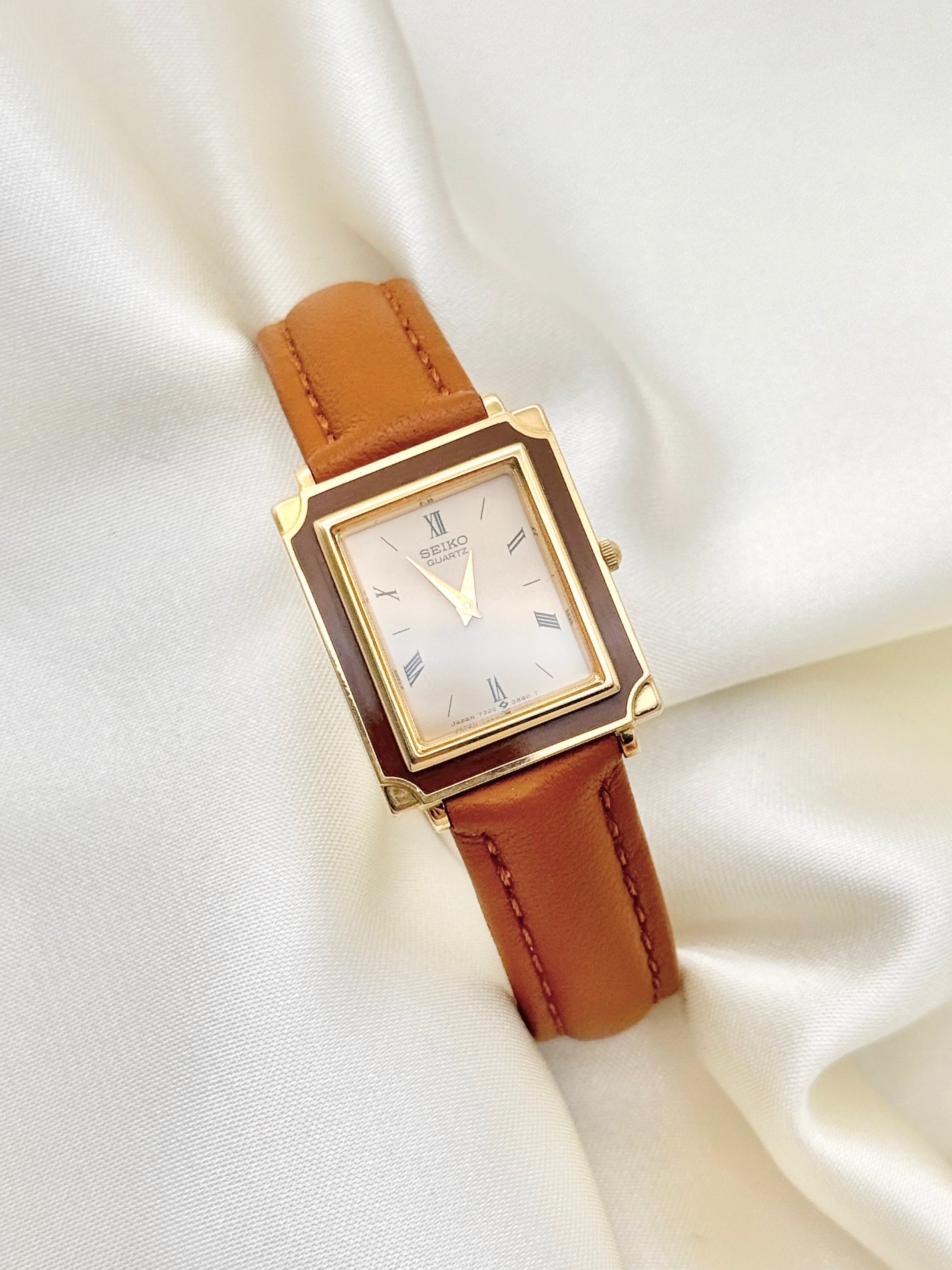 Rare Seiko Brown Enamel Framed Gold Toned Tank