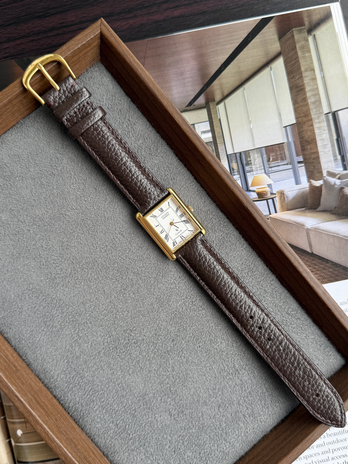 Vintage 1980s Citizen Castalia 24mm White Roman Dial Gold-Plated Tank