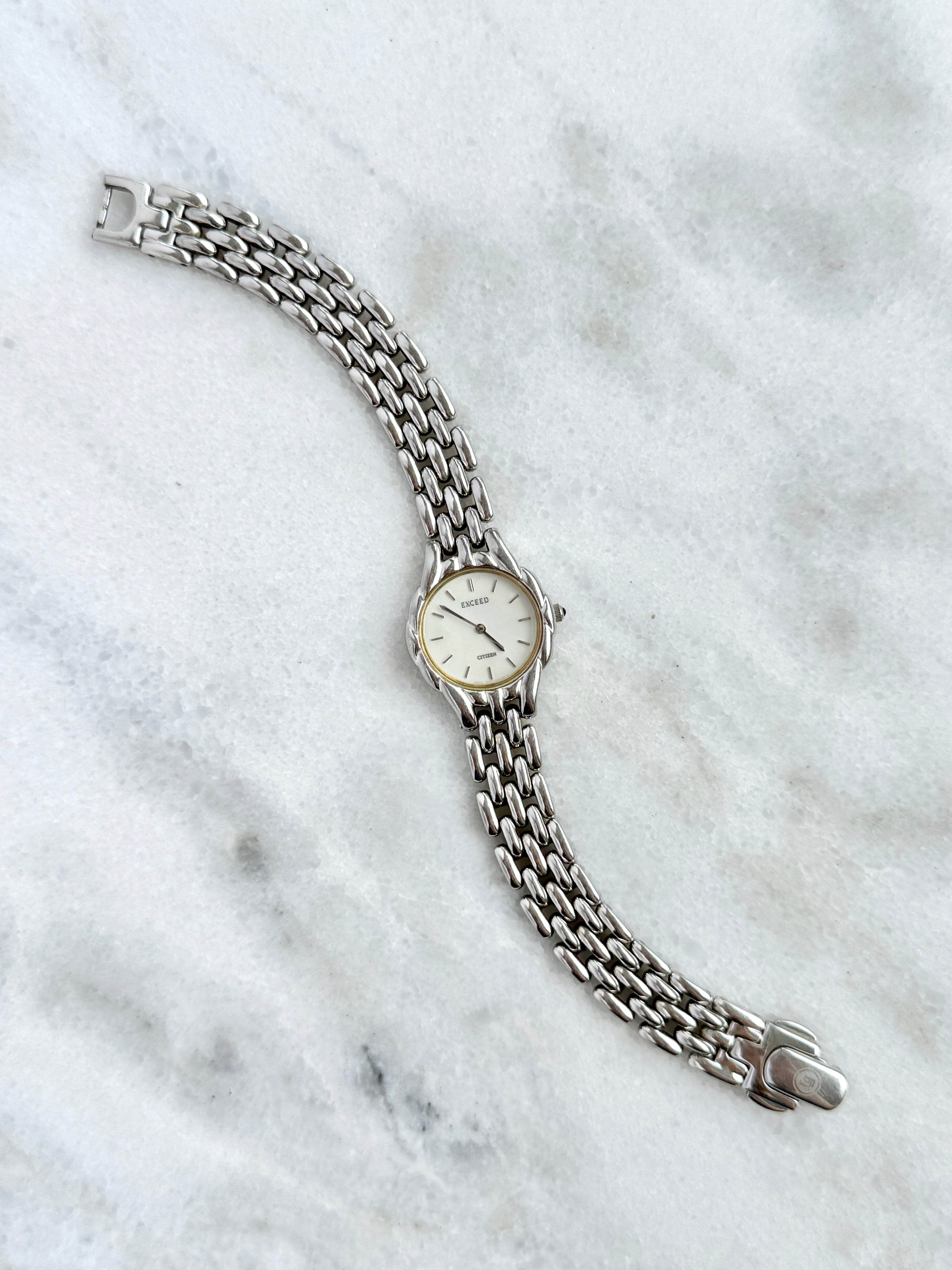 Vintage Exceed by Citizen Mother-of-pearl Dial with Beads-of-Rice Bracelet