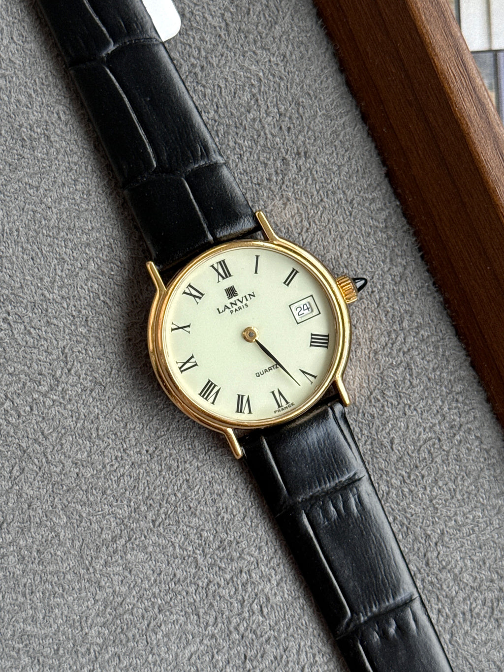 Vintage 1990s Lanvin Swiss Movement Roman Dial with Cabochon Crown