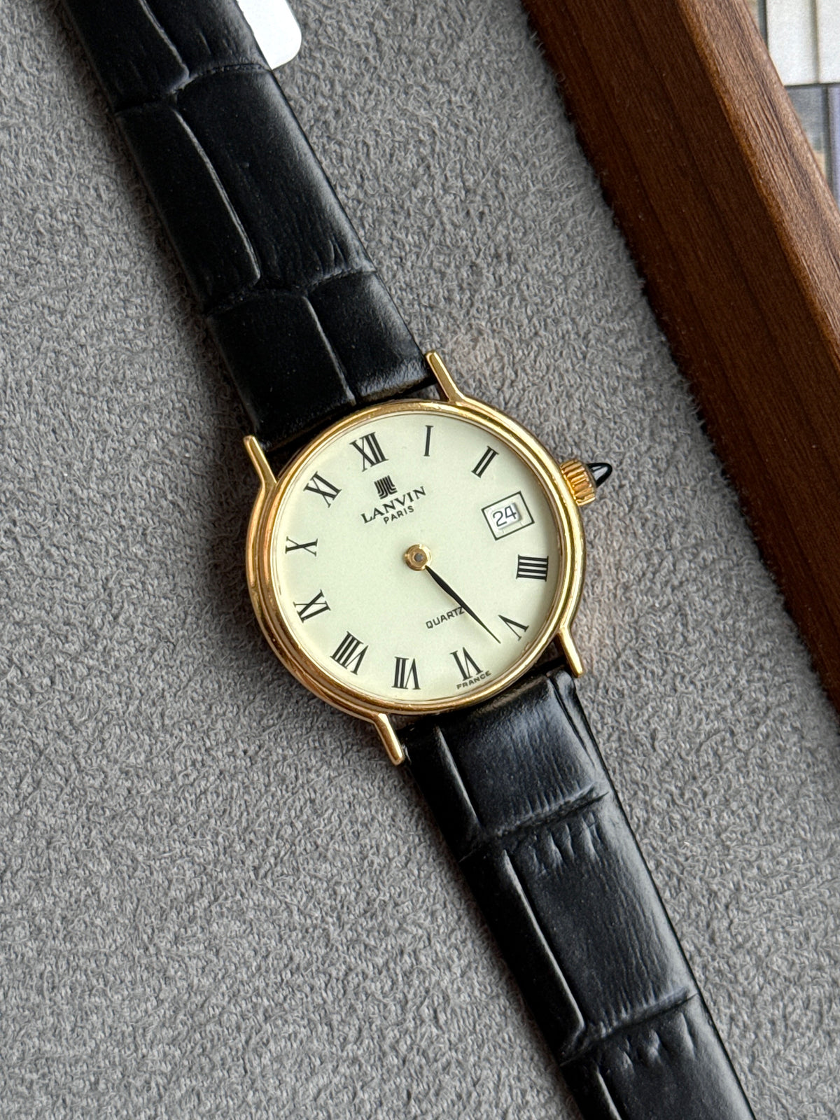 Vintage 1990s Lanvin Swiss Movement Roman Dial with Cabochon Crown