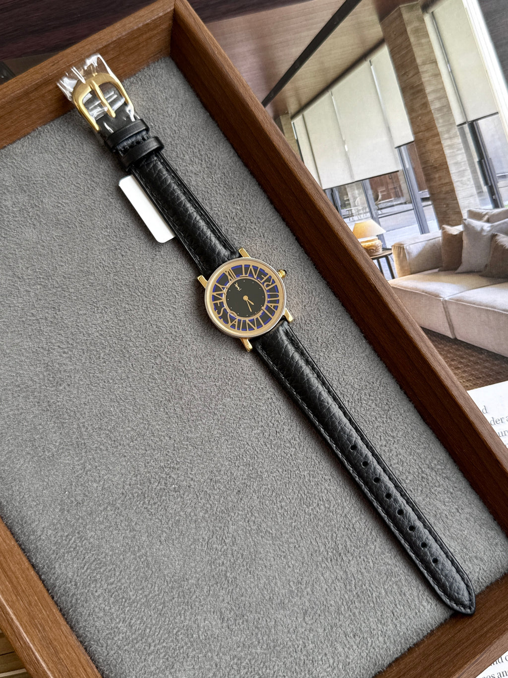 Rare Vintage 1990s Yves Saint Laurent YSL 26mm Blue Border Black Dial