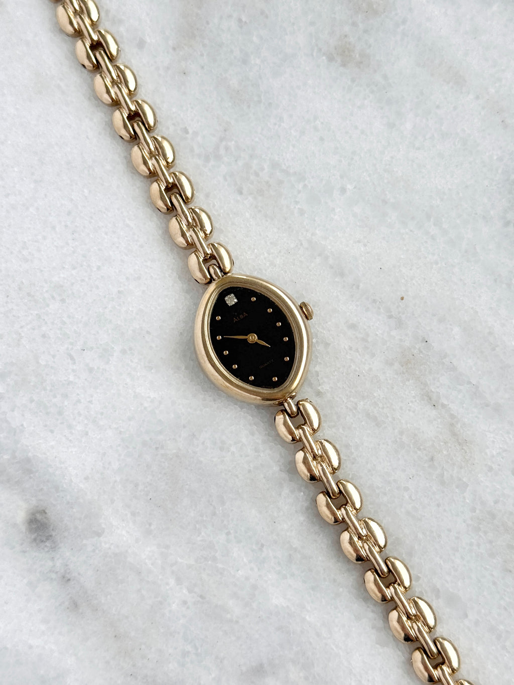 Vintage Alba Champagne Gold Marquise Case with Black Dial