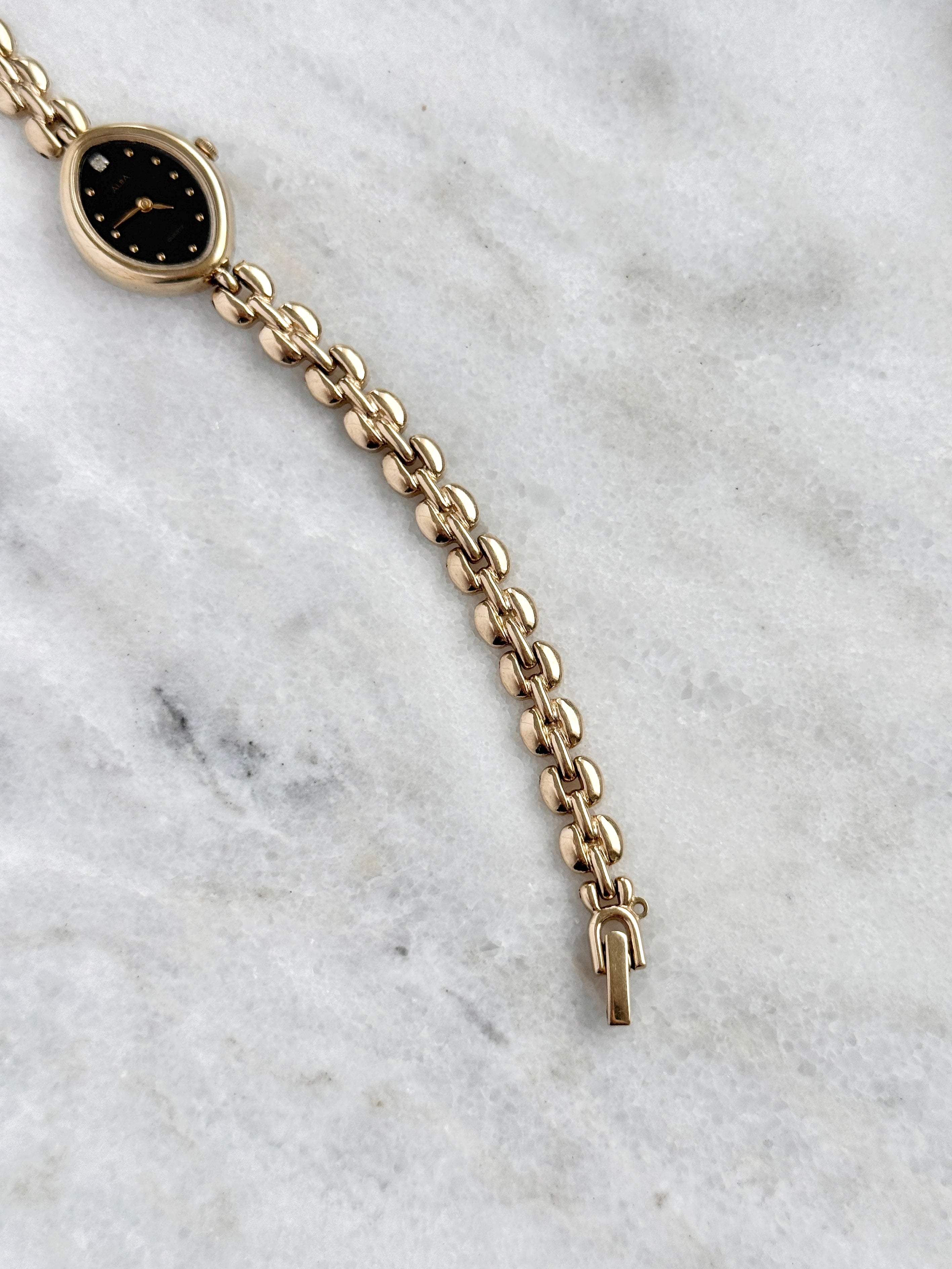 Vintage Alba Champagne Gold Marquise Case with Black Dial