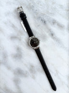 Rare Vintage YSL Brushed Steel Round Case Charcoal Black Dial